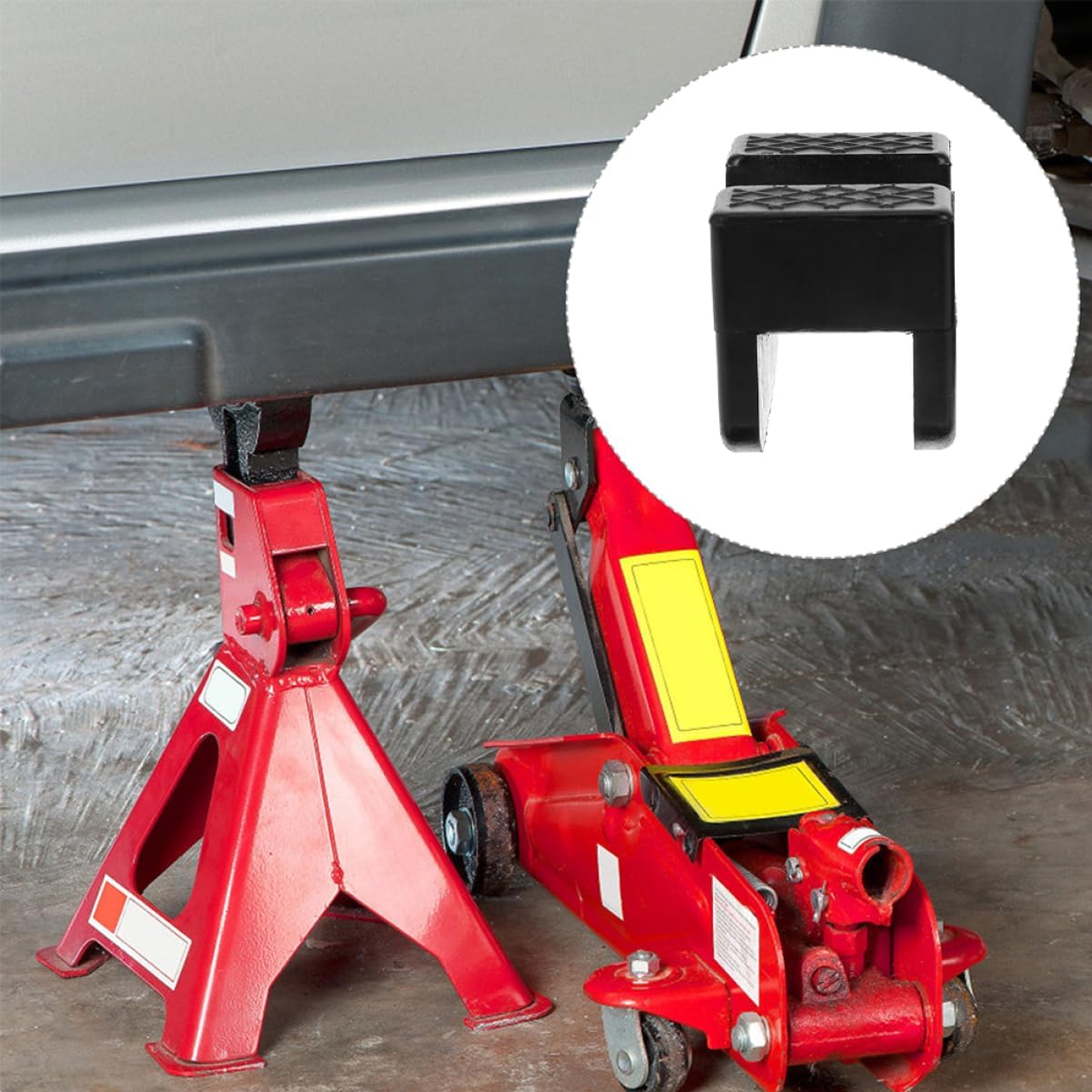 Heavy-Duty Rubber Jack Stand Pad Non- Floor Adapter for Car Lifting Slotted Pinch Weld Protector for Garage and Workshop Use