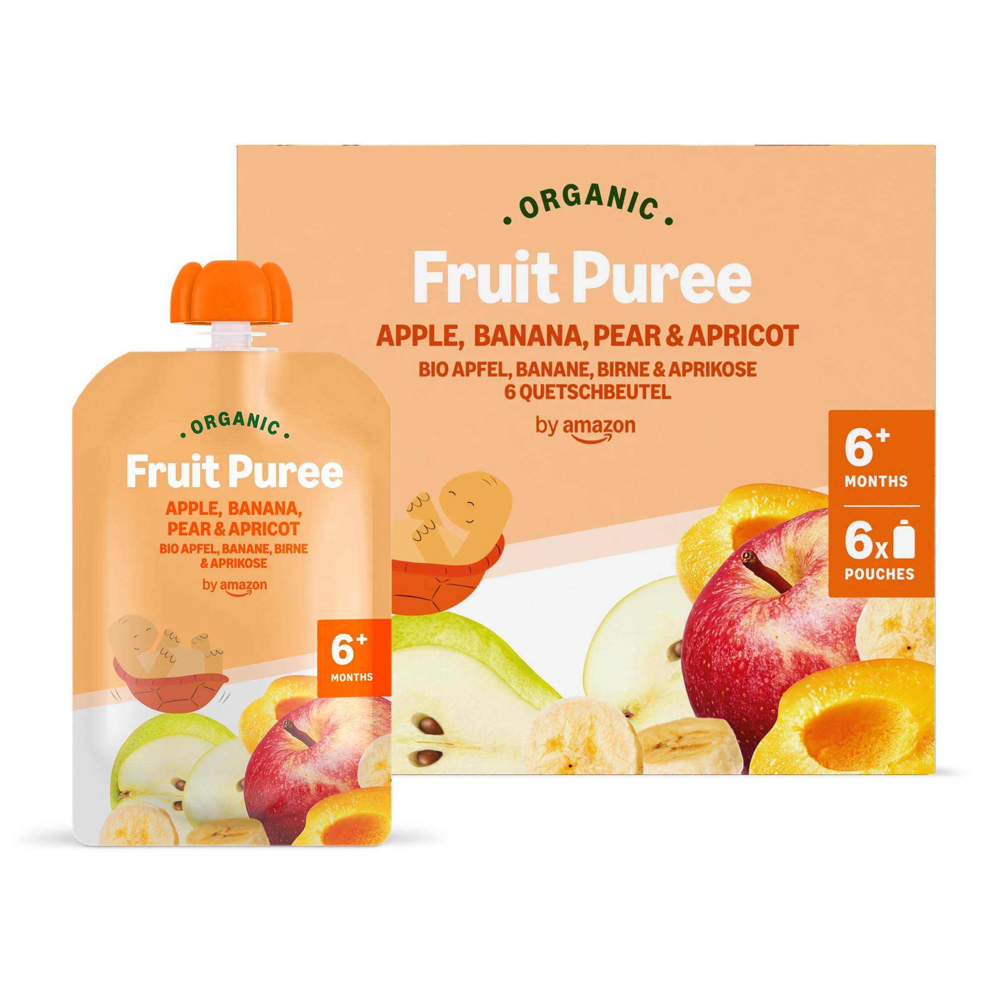 Bolsitas de Puré de Manzana, Plátano, Pera y Albaricoque Ecológico - 6 x 90g