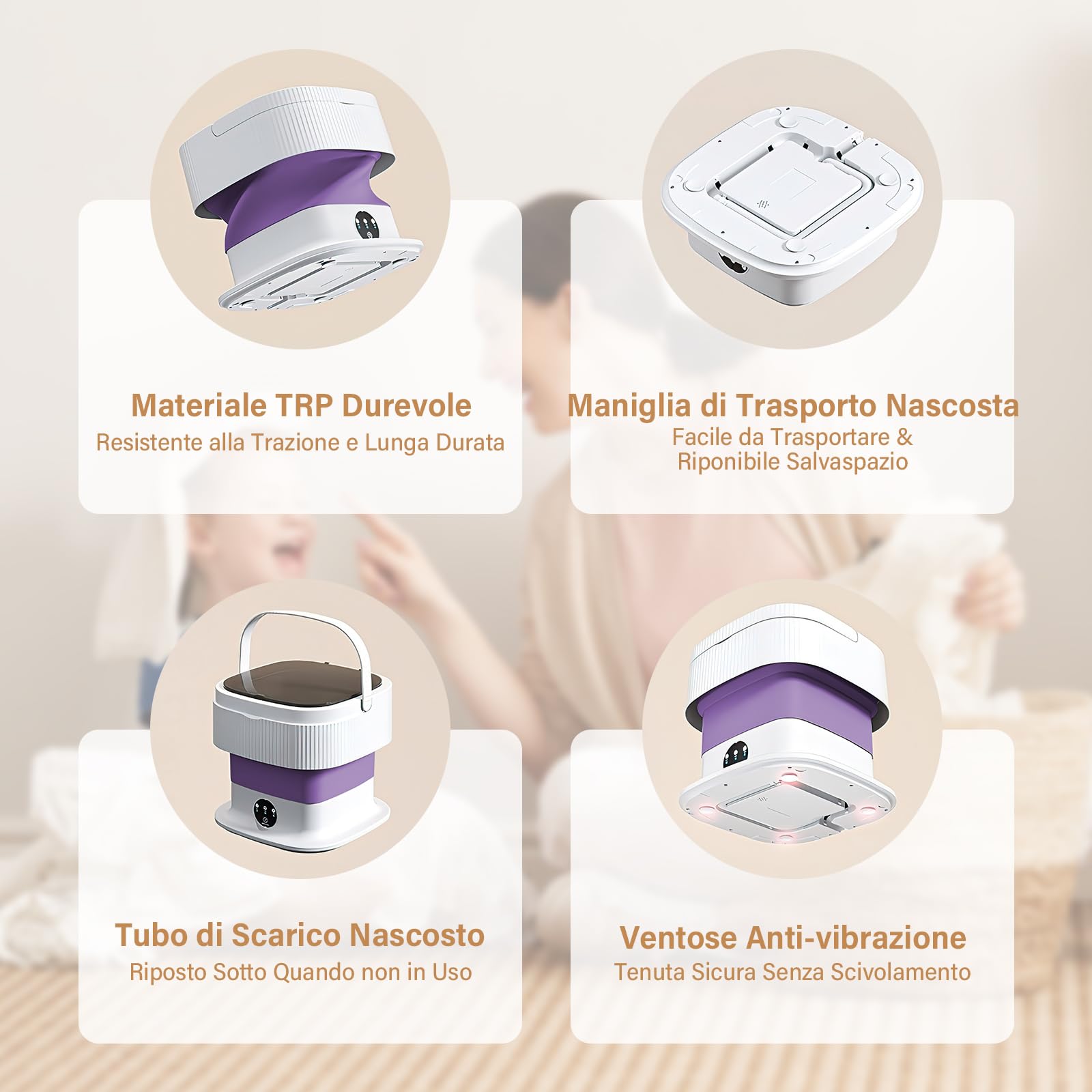 Lavatrice con Funzione Centrifuga – Lavatrice con Controllo Touchscreen, 3 Programmi di Lavaggio, Funzionamento Silenzioso, per Appartamento, Residenza Studentesca, Campeggio e Viaggio