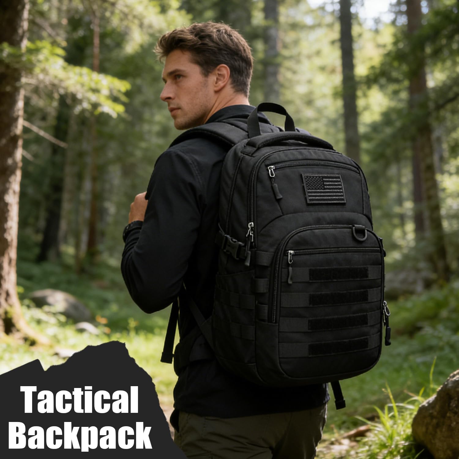 Military Tactical Backpack for Men - Molle Army 3 Days Assault Pack Out Bag Hiking Rucksack (Black, 25L)