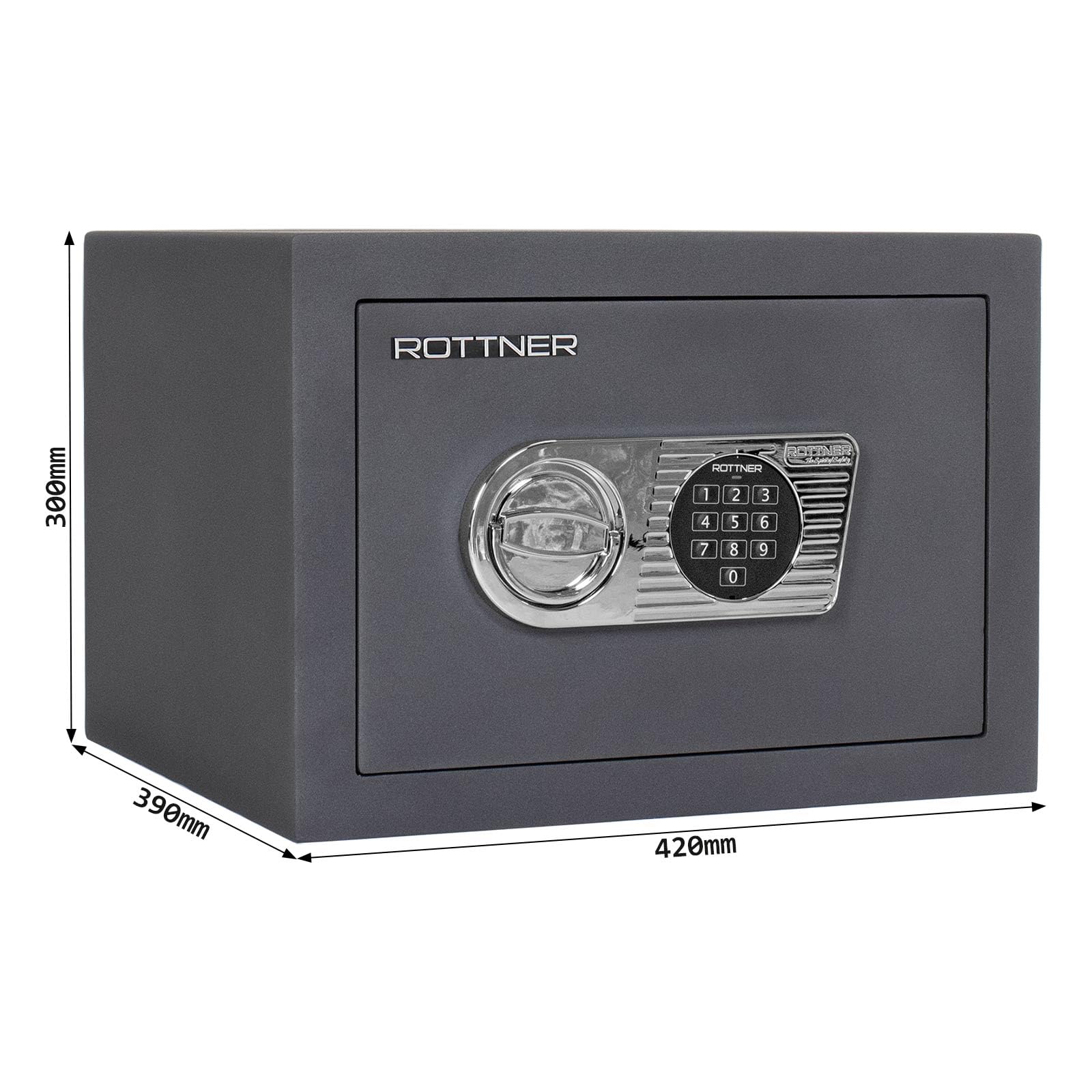 Rottner Toscana 40 EN1 Möbeltresor bohrgeschütztes Elektronikschloss leichter Feuerschutz HxBxT 300x420x390 mm 1 verstellbarer Fachboden Wertschutzschrank Befestigungsmaterial