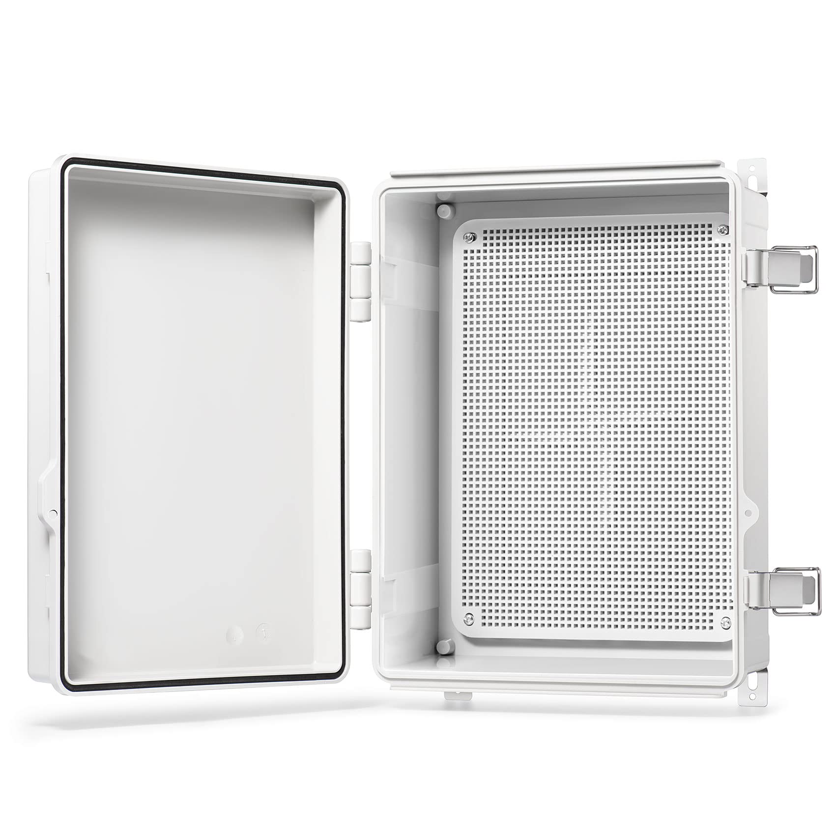 QILIPSU Hinged Cover Stainless Steel Latch 370x270x150mm Junction Box with Mounting Plate, ABS Plastic DIY Electrical Project Case IP67 Waterproof Dustproof Enclosure Grey (14.6"x10.6"x5.9")