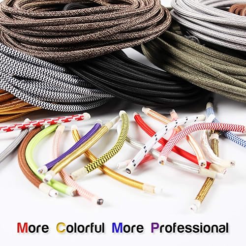 Miniatura 6 de Cable redondo cubierto de tela de 32.8 pies, cable de lámpara eléctrica industrial vintage 182, estilo antiguo de calibre 18 para lámpara retro,