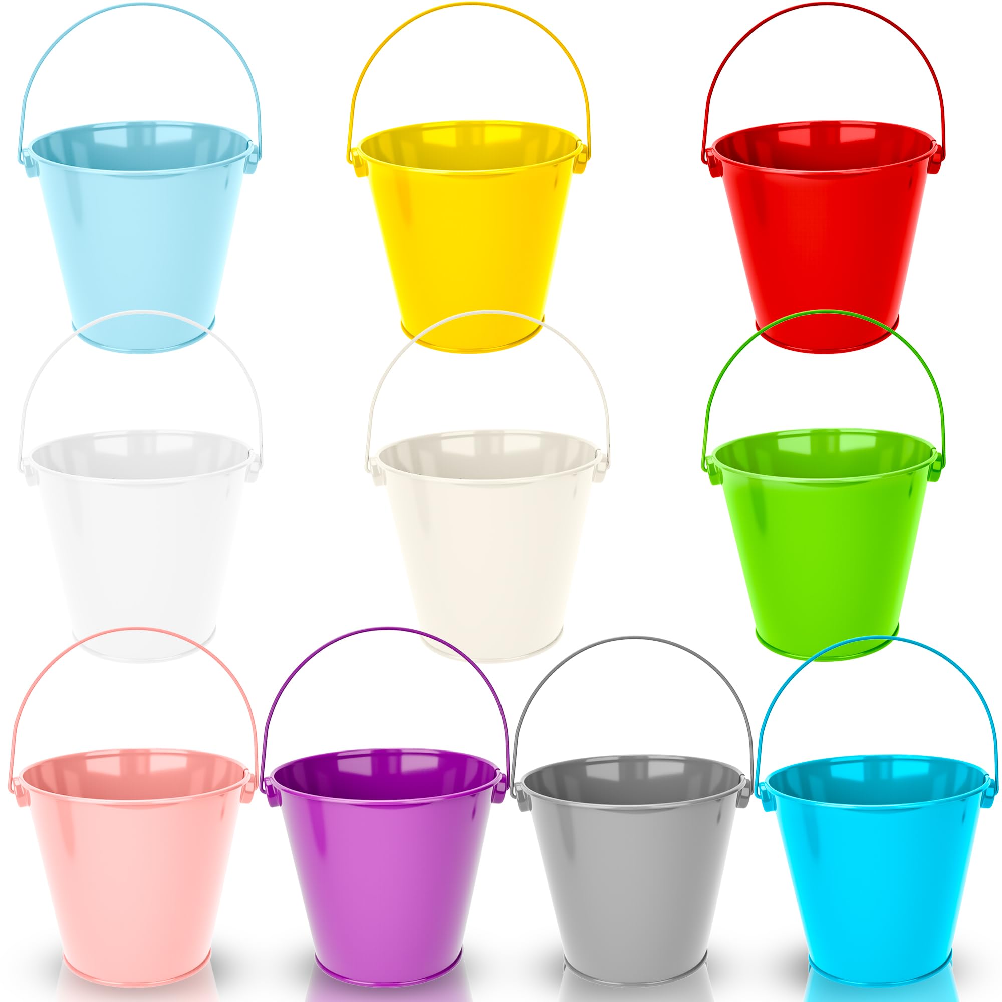 Seaux en métal colorés pour décorer vos tables de fête et kermesses