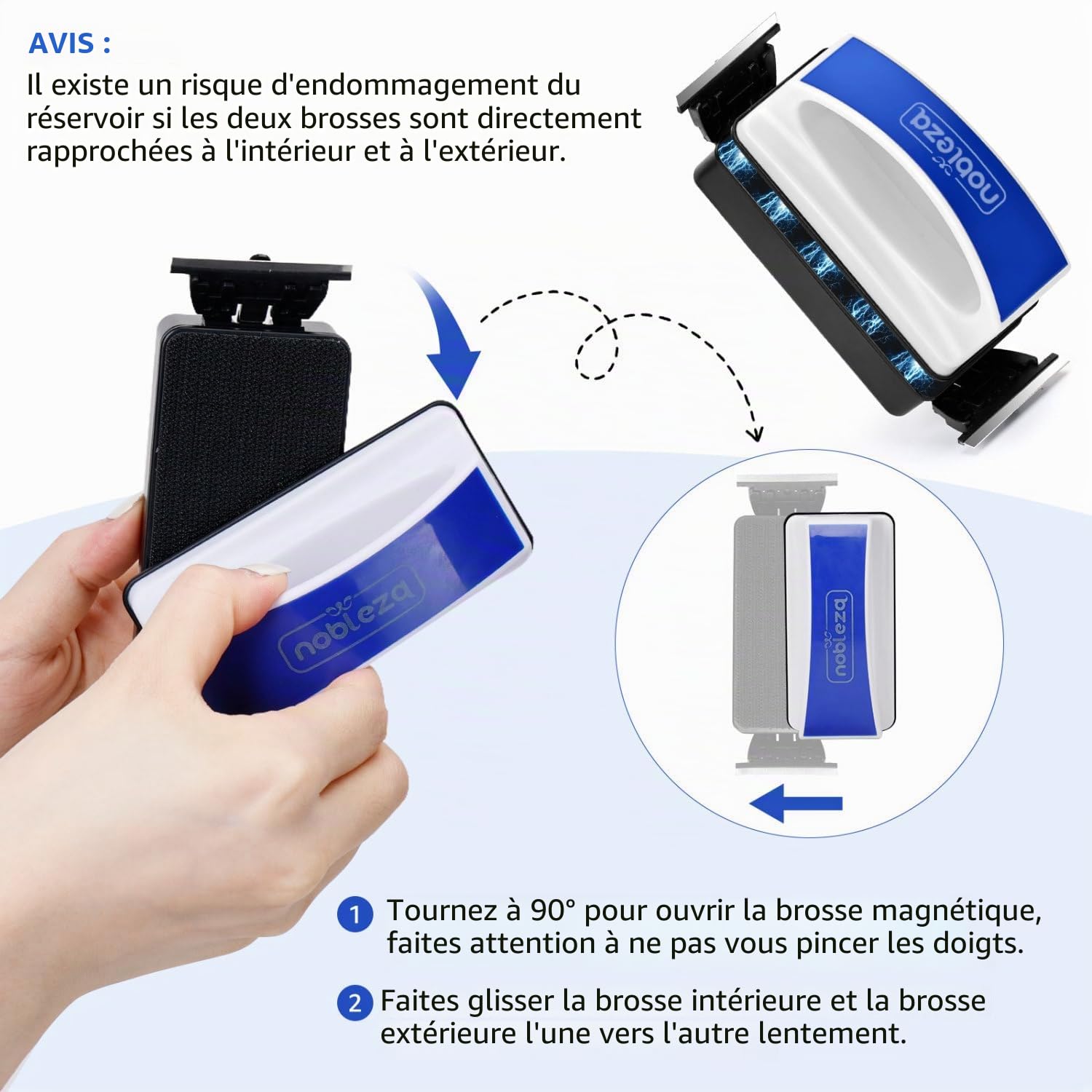Nobleza - Double Aimant Nettoyeur Aquarium, Grattoir Magnétique Puissant pour Vitres d'Aquarium, Nettoyeur d'Algues Flottant sans Rayures pour Aquarium, Taille M (L13.8 x W5 x H8CM)