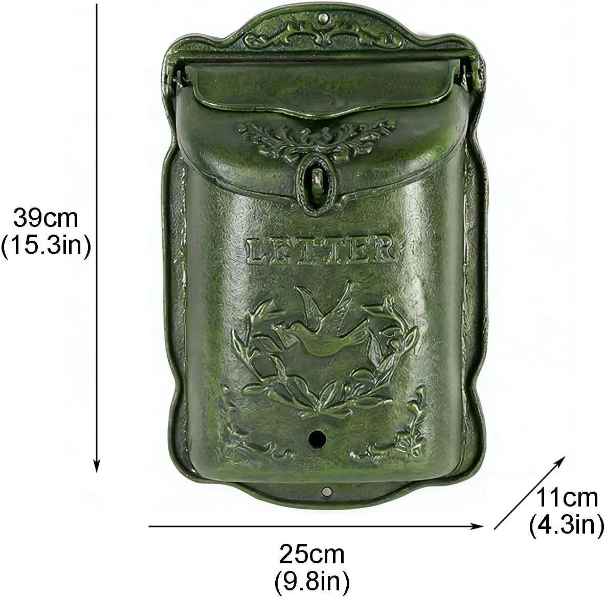 Wall Mount Mailbox, Vintage Metal Door Mailbox, Ample Storage Space to Accommodate Letter Magazine, Mailbox for Home Office School(Green)