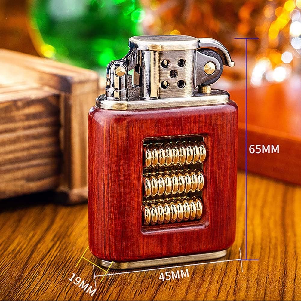 Vintage Trench Lighter,Cool Flip Lighters for Smoking, Antique Kerosene Lighter with Unique Wooden Case,Windproof Reusable Brass Lighter for Men