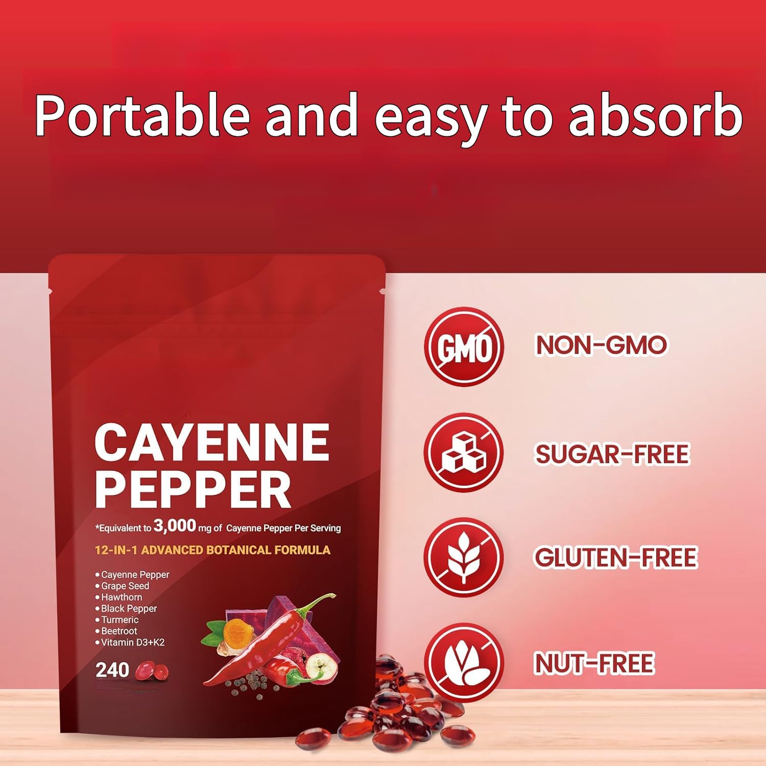 Complesso di pepe di cayenna, aiuta a nutrire l'intestino, la digestione delicata, il supporto del metabolismo, promuove l'equilibrio e la vitalità