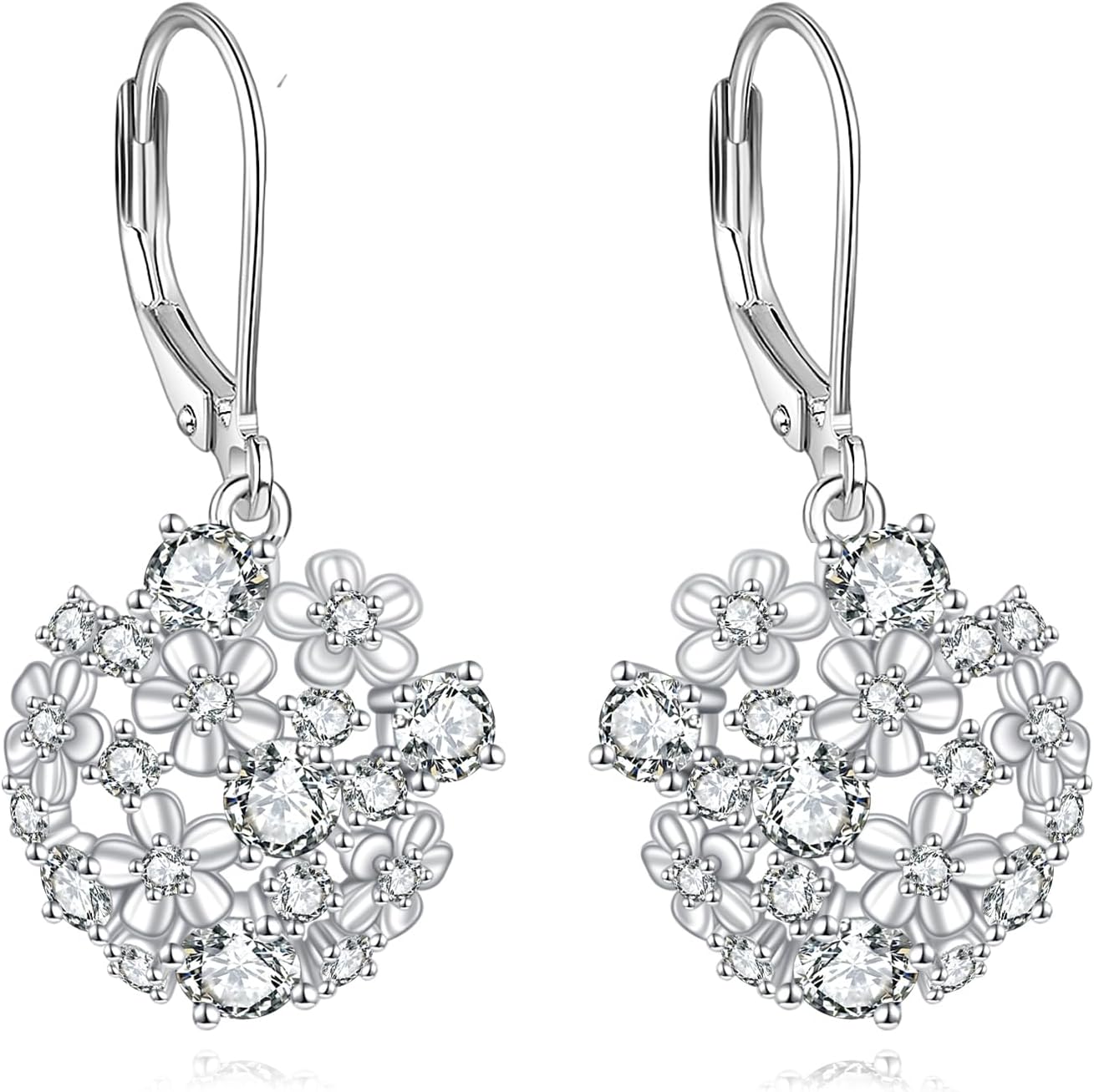 POPLYKE Flower Drop Dangle Earrings Sterling Silver Floral Leverback Earrings Birthday Gift for Her Women