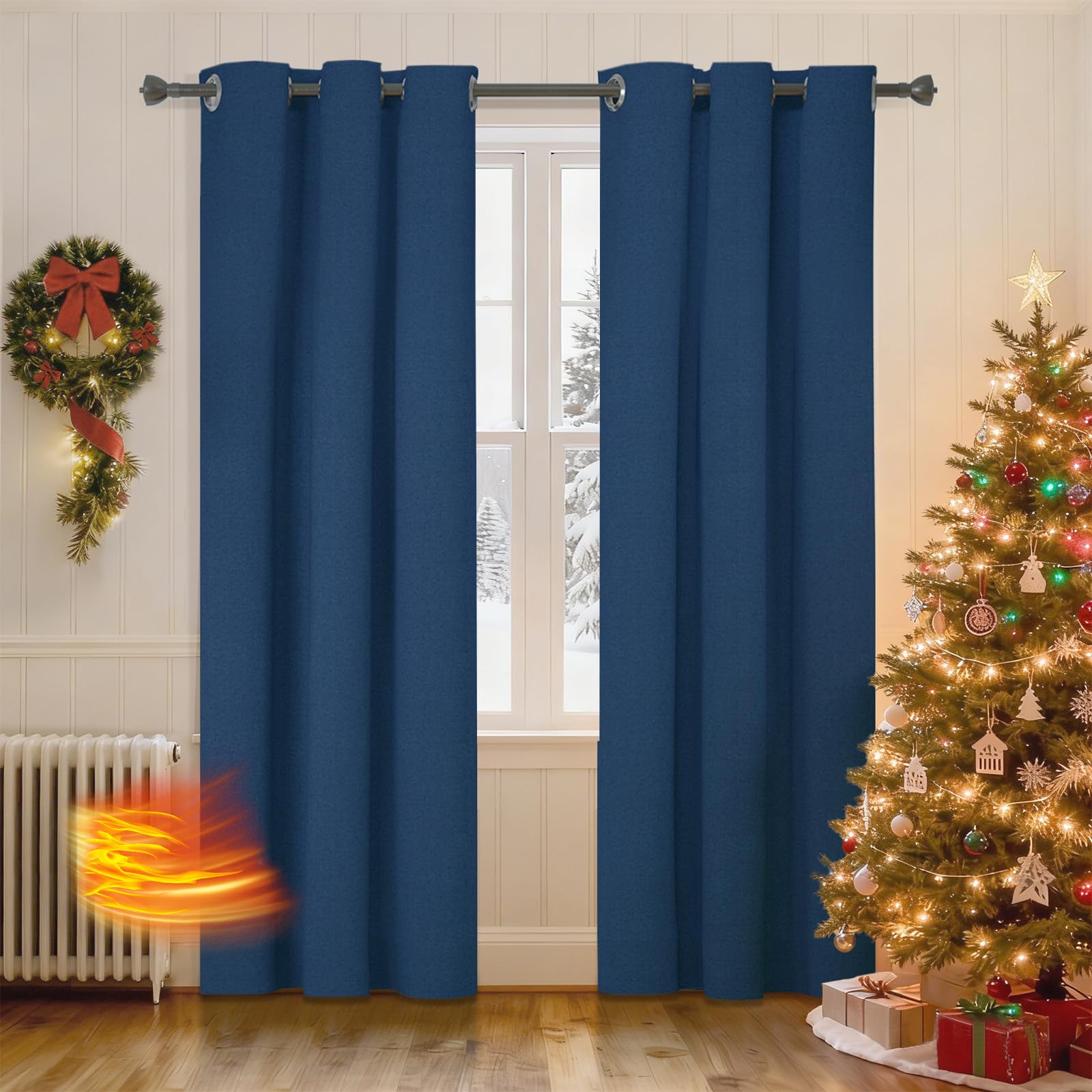 Ystyle Curtains Set of 2, 100% Blackout Curtains, 55 x 110 Inch, Thermal Curtain Against Cold and Heat, Linen Look, Opaque Living Room, Sound Insulation Curtain with Eyelets, Bedroom, Blue โ image 1