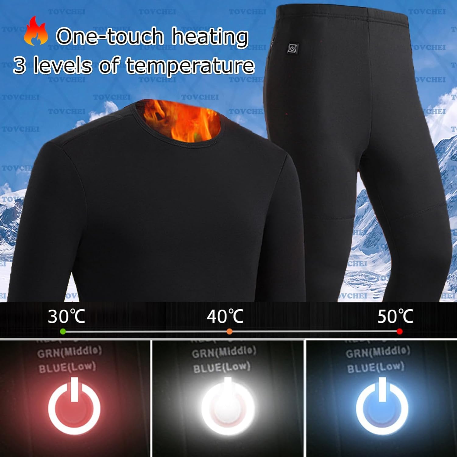 Smart Heating Underwear Set, Men's Outdoor Motorcycle USB Electric Thermal Underwear Top Pants, 3 Levels Temperature