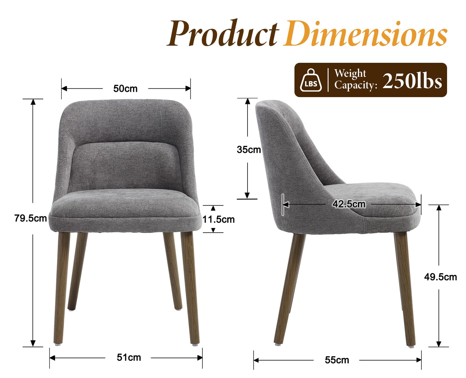 Lot de 2 Chaise de Salle à Manger Confortable, Coussin Matelassé, Gris