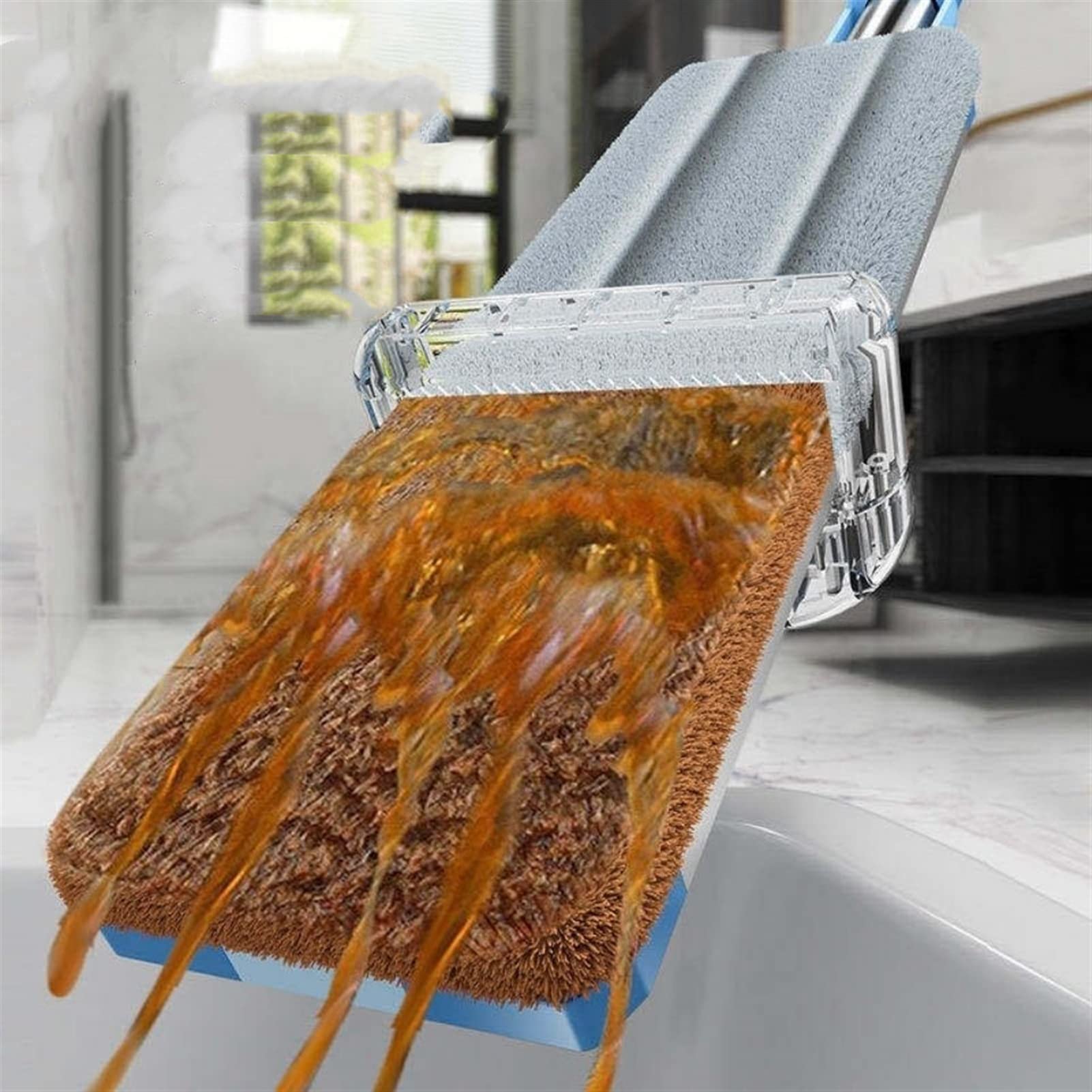 fregar Auto retorno de trapeador plano 360 manos libres de microfibra fregona con 6 almohadillas lavables de microfibra exprimir el trapeador plano for el suelo y la ventana de madera dura Trapeador d