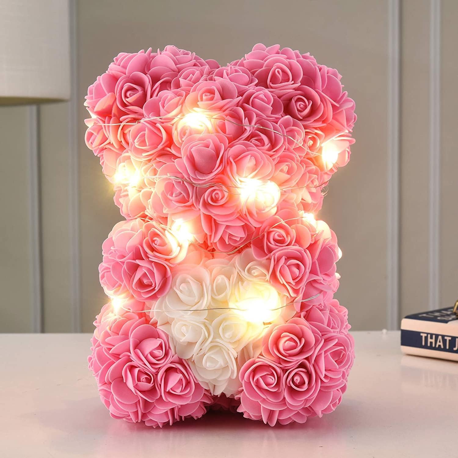 Rose Flower Bear-Hand Made Rose Teddy Bear,Best Artificial Decoration Gifts for mom, Girls,Unique Birthday,The Perfect Party Clear Gift Box (Pink) - Image 2