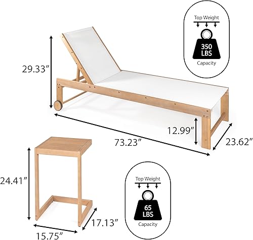 Miniatura 4 de JONATHAN Y LNG1100C-2SET Trabuco Coastal Modern Acacia - Juego de tumbona de 3 posiciones para exteriores con mesa auxiliar de transición, clásica,