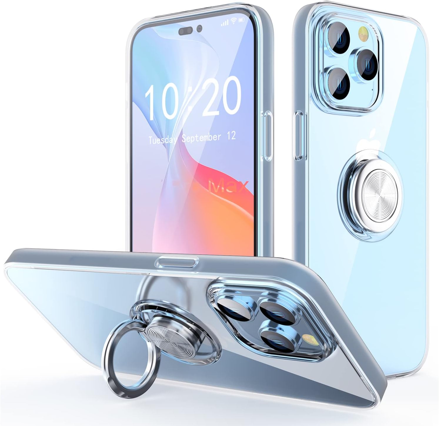 SQMCase Case for iPhone 14 Pro Max, Clear Body Soft TPU Shockproof Case with 360 Degree Rotation Ring Kickstand(Work with Magnetic Car Mount) for iPhone 14 Pro Max 6.7 inch, Clear