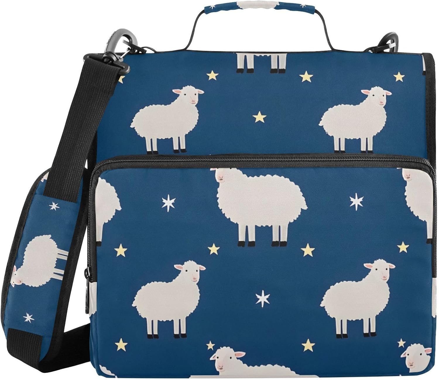 Zipper Binder Sheep Stars 3 Ring Binder with Shoulder Strap 500 Sheet Capacity Storage Organizer Trapper Keeper File Folder