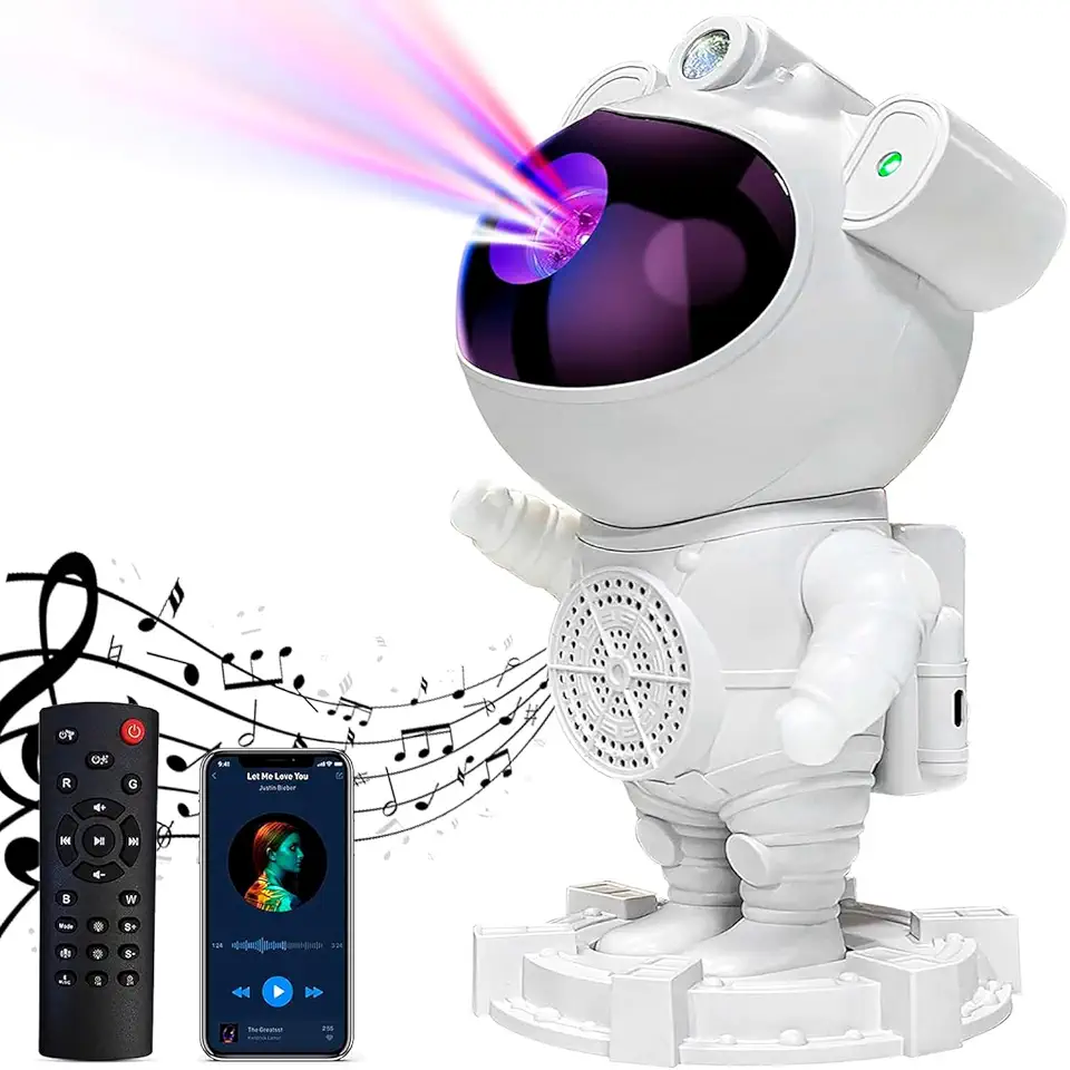 Projetor de Luz Astronauta Ajustável Laser Galáxia Nebulosa Estrelas Luz Noturna para Quarto Com Som Bluetooth Musica Som de Natureza Pré Gravado