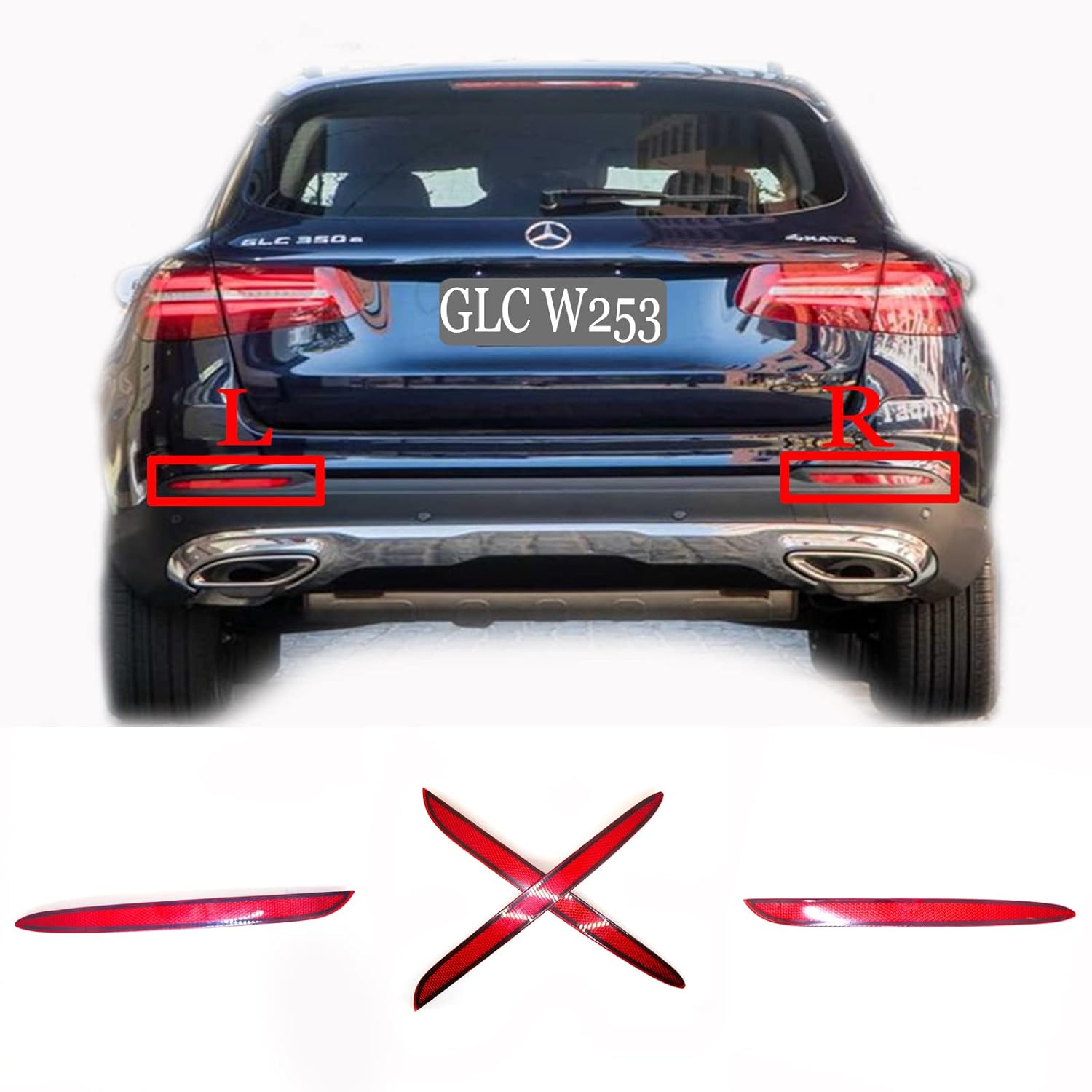 Rear Reflectors for 16-23 Mercedes Benz GLC class W253 Fit 200 220 220d 250 250d 300 350 350d 350e 400d 43 63 AMG 2016 2017 2018 2019 2020 2021 2022 2023 bumper Left Right Driver Side (Pair)