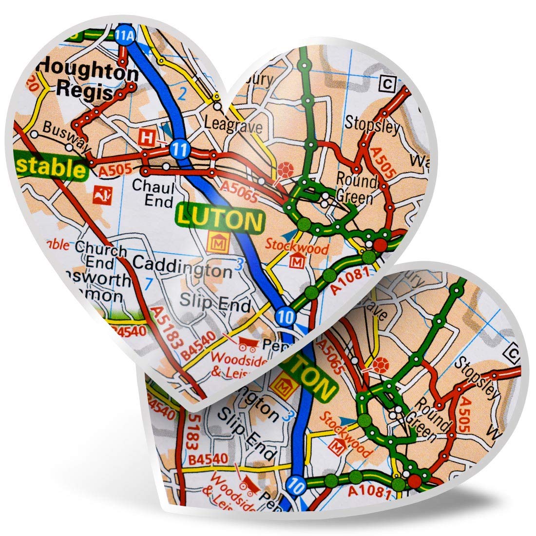 2 x 7.5cm Heart Stickers - Luton England Travel Holiday UK Map Decals 45632