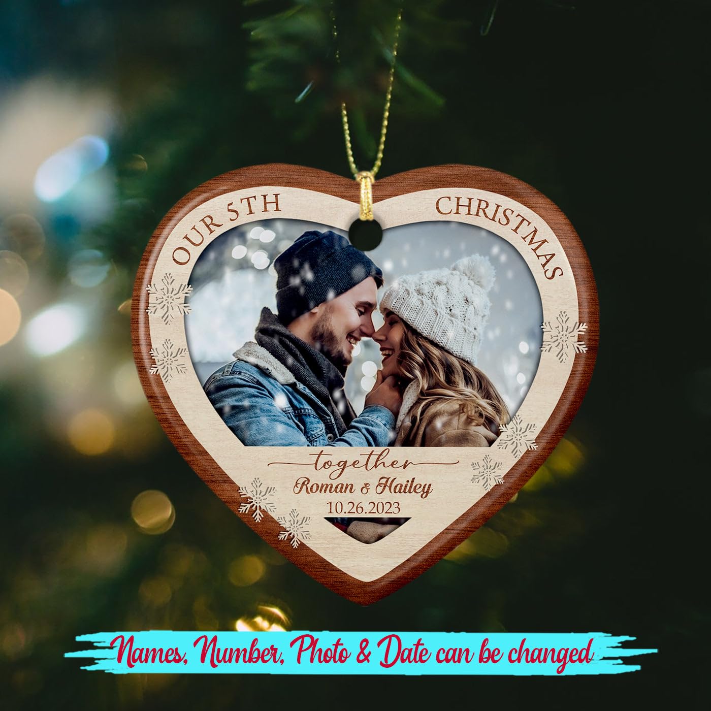 Elido Store Photo Our 5th Christmas Together Ceramic Ornament - Personalized Picture Xmas Gift - Custom Dating Name & Photo for Couple - 2023