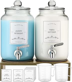 2-Pack Glass Laundry Detergent Dispenser with Stand, 106oz Leak-Proof Glass Fabric Softener Dispenser- Laundry Soap Dispenser-Reusable Container for Kitchen & Bathroom Storage