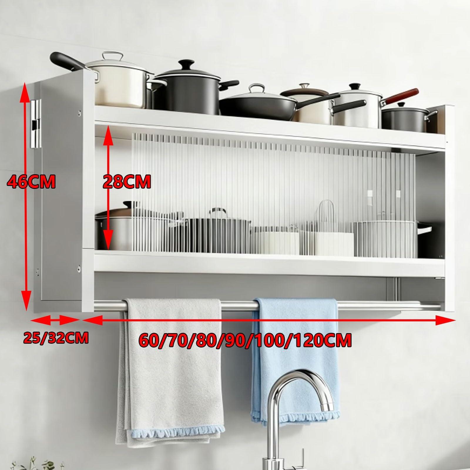 Küchenschrank aus Edelstahl mit Schiebetüren, Hängestangen-Design für Badezimmer, Wohnzimmer, Waschküche, leicht zu reinigen, 100 x 32 x 46 cm