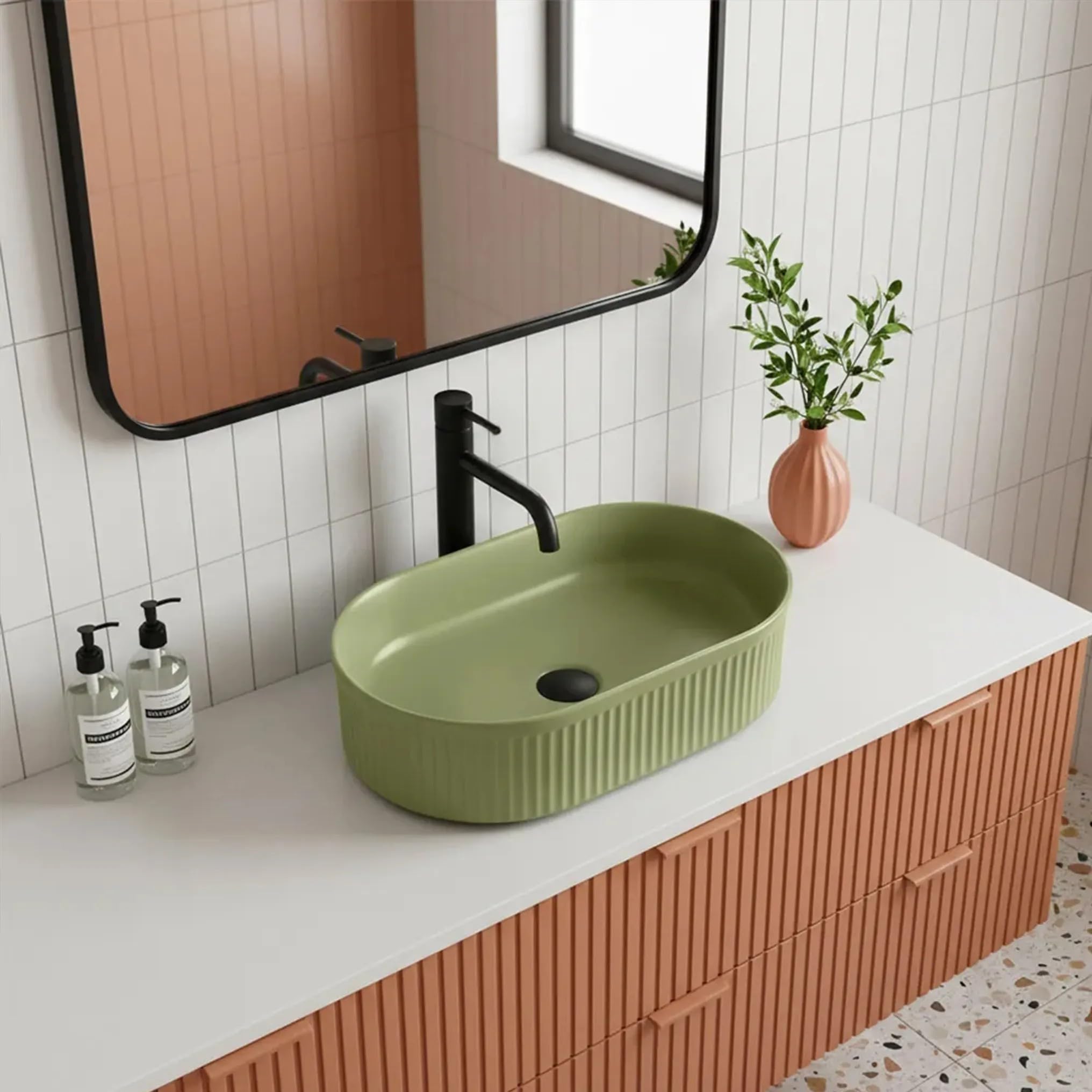 Rea - Lavabo da appoggio Vanda Pistachio Matt Ovale - Ceramiche Sanitarie - Verde - 49 x 31 x 13 cm