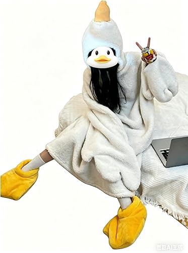 Wearable Goose Blanket Hoodie Onesie,Duck Oversized Blankets Hooded Costume for 