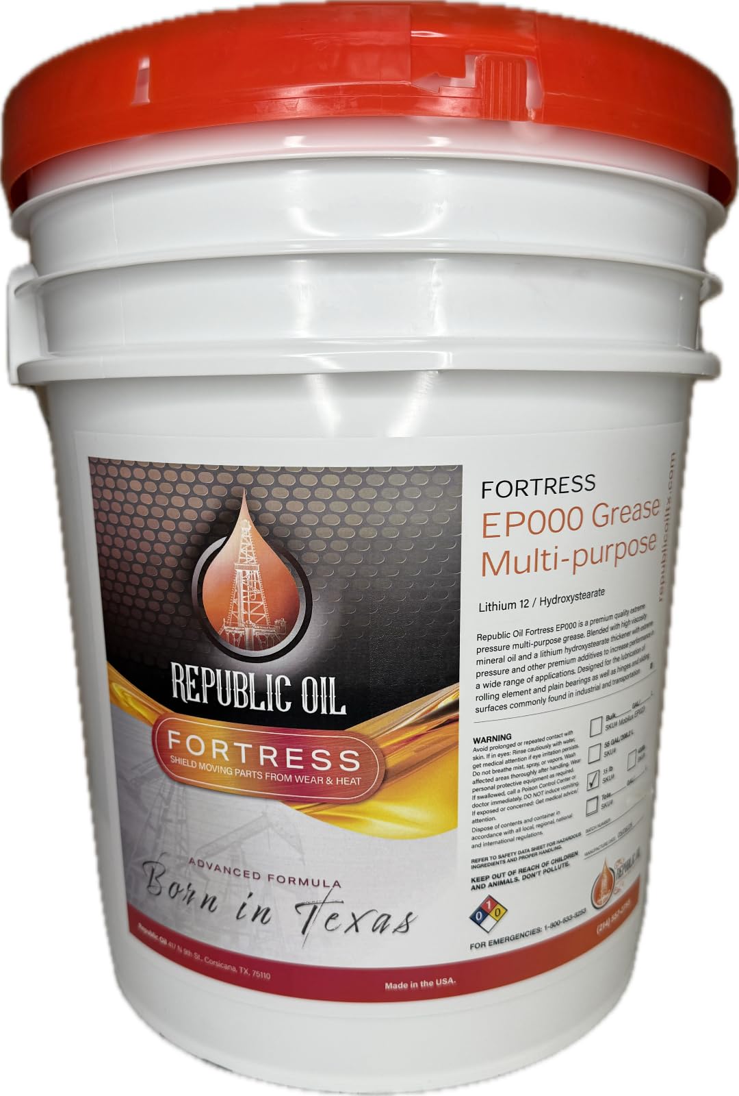 Republic Oil EP000 Lithium Extreme Pressure Multi-Purpose Industrial Grease 35LB Bucket | Amber | Lithium | Extreme Pressure | Machinery | Construction | Conveyors