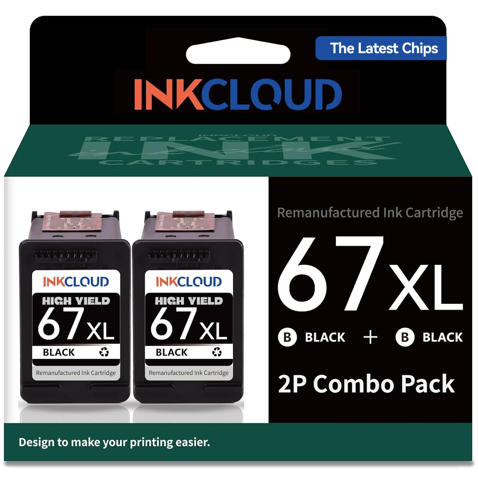 INKCLOUD Remanufactured 67xl Black High-Yield Black Ink Cartridge Compatible with HP 67 67XL for 2700 2700e 2752 2752e 2755 2755e 4100 4152e 4155 4155e 6000 6055e 6055 6452 6458e 6455 6455e Printer