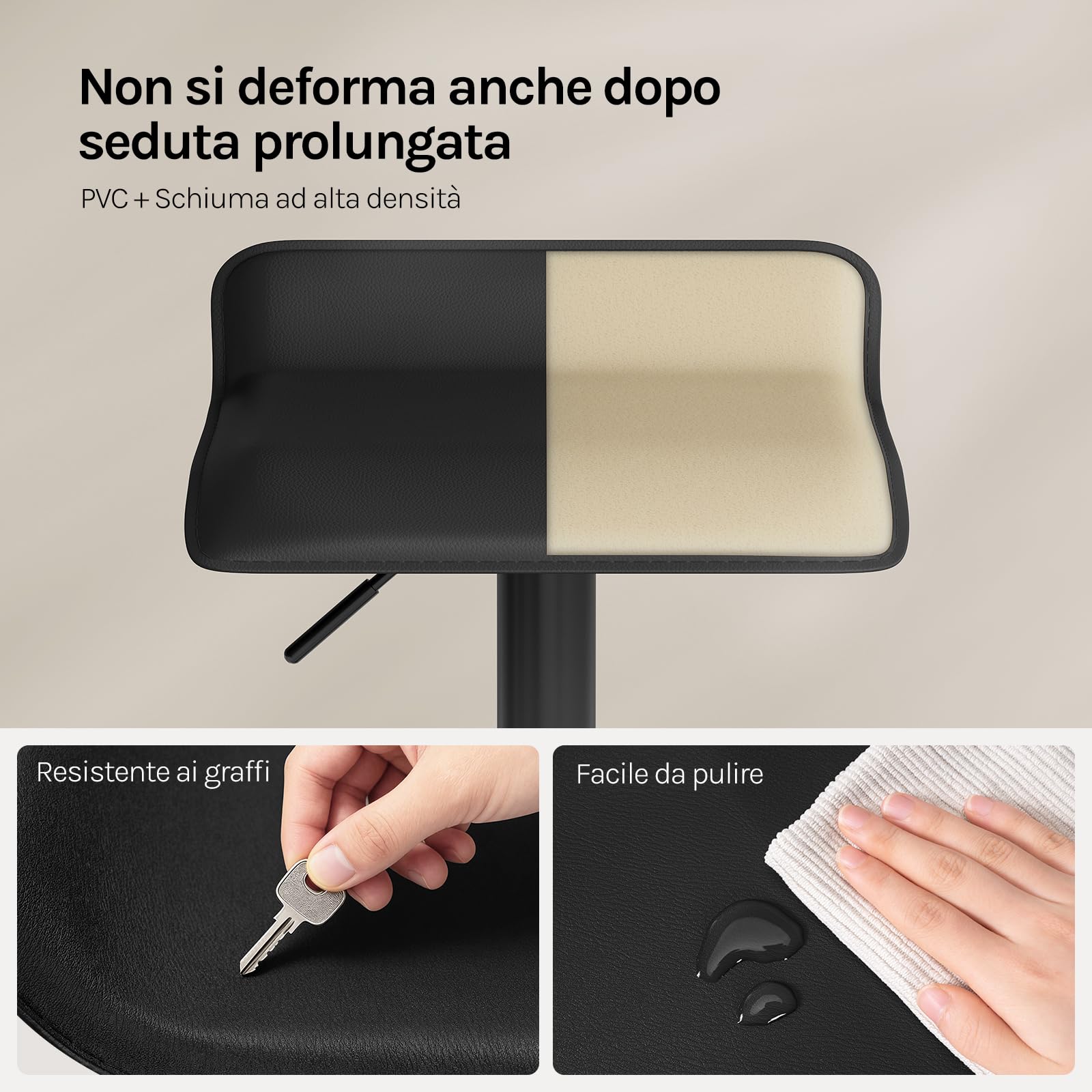 WOLTU Sgabelli da Cucina Set di 2, Sgabelli da Bar, Altezza Regolabile, Girevoli a 360°, PU, Struttura in Metallo, Soggiorno, Bar, Caffè, Nero+Nero