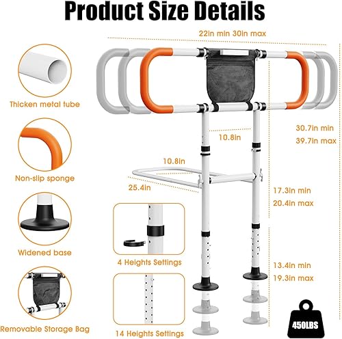 Miniatura 3 de Zelvia Rieles de cama para adultos mayores de seguridad con luz de movimiento y bolsa de almacenamiento, pasamanos de cama retráctiles y plegables