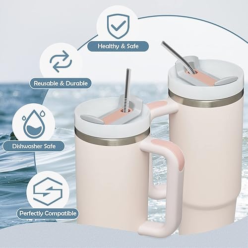 Miniatura 3 de Pajitas de acero inoxidable para Stanley Adventure Travel Tumbler de 20 a 30 onzas, 6 popotes de repuesto reutilizables con juego de cepillos de