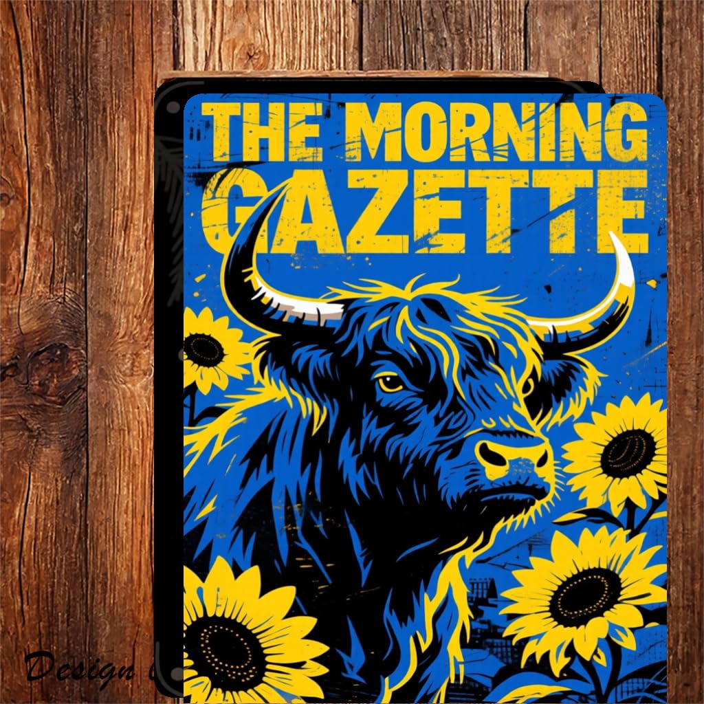 Cow Reading Newspaper Bathroom Tin Sign, 8x12 Inch