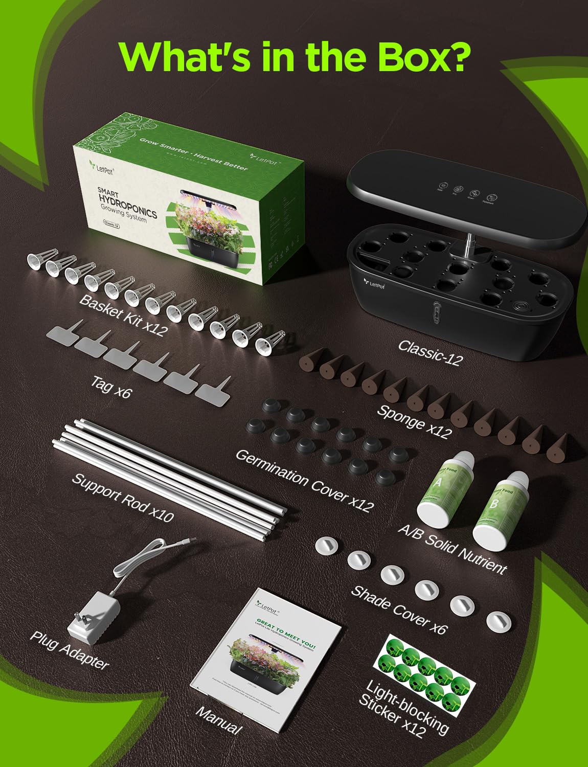 LETPOT Kit de système de Culture hydroponique Classique à 12 dosettes, Jardin d'herbes aromatiques d'intérieur à Del à Spectre Complet de 24 W, Double Modes légumes/Fruits et 2 Niveaux de luminosité