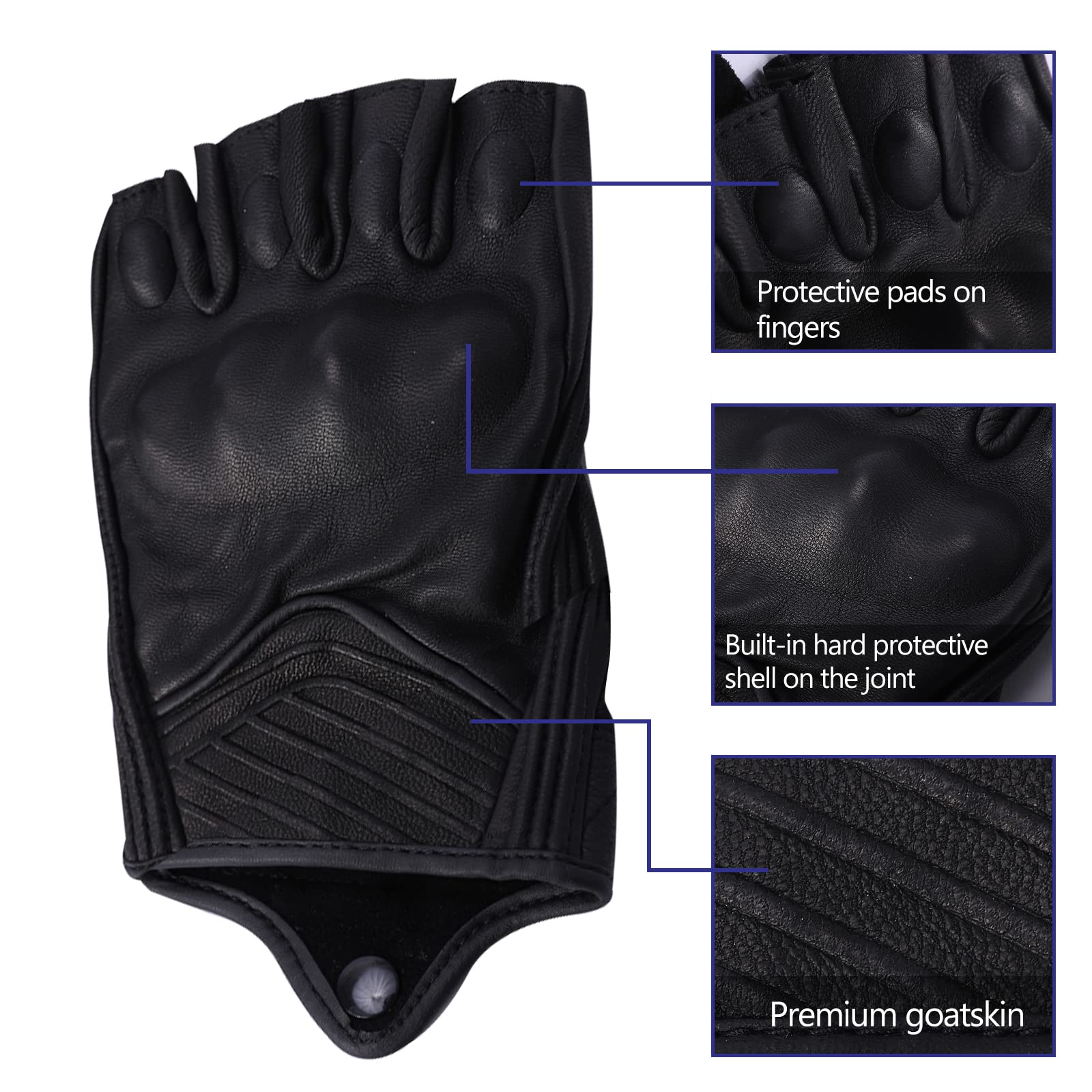 Fingerlose Handschuhe Herren,Motorrad Handschuhe Herr,Motorradhandschuhe Lederhandschuhe,Halber Finger Ungefüttert Motorrad Outdoor Autohandschuhe