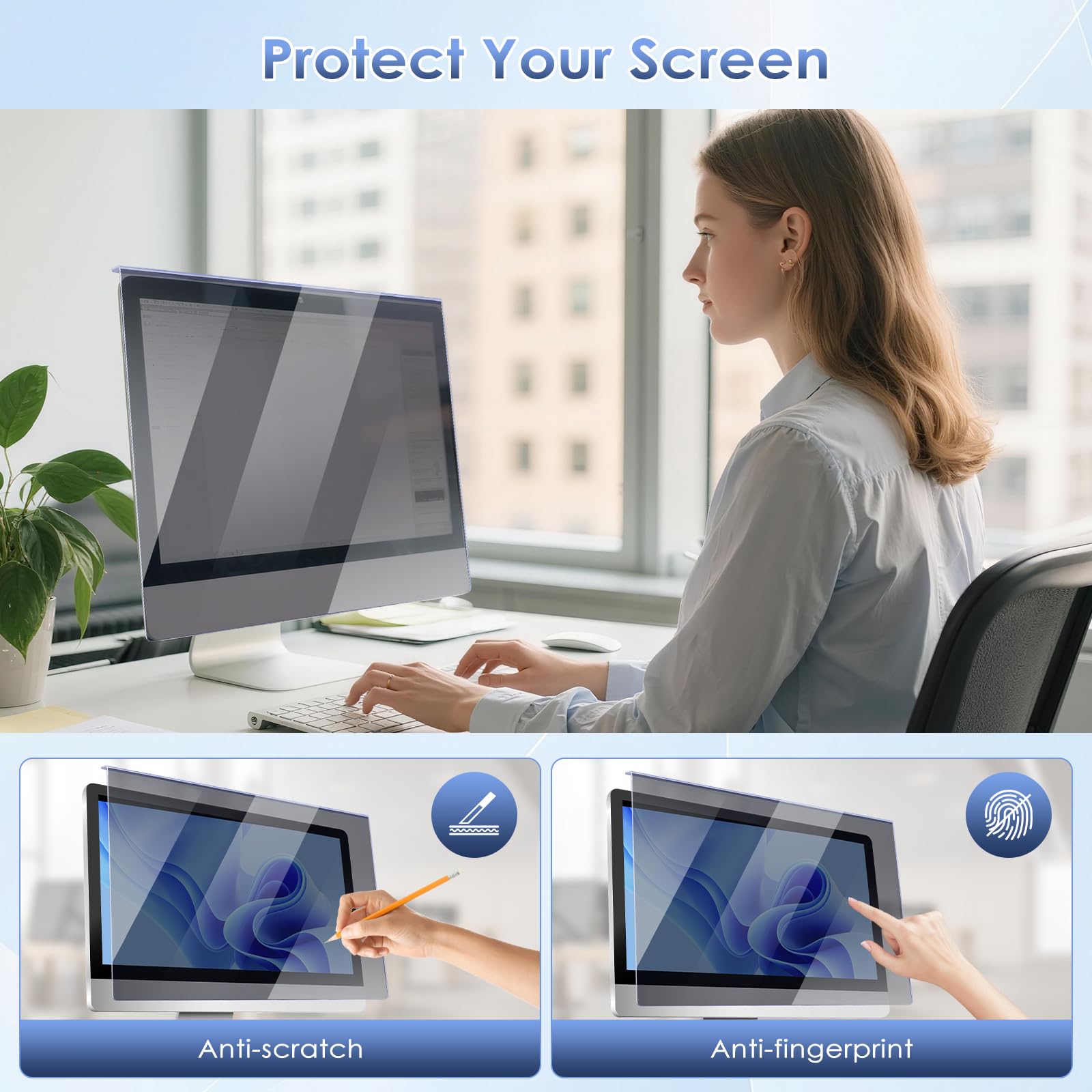 Qoosea Écran Confidentialité 24 Pouces Anti-espion: Filtre Suspendu Anti-reflets & Protection Lumière Bleue (16:9, 547x320mm) pour Cadres Professionnels