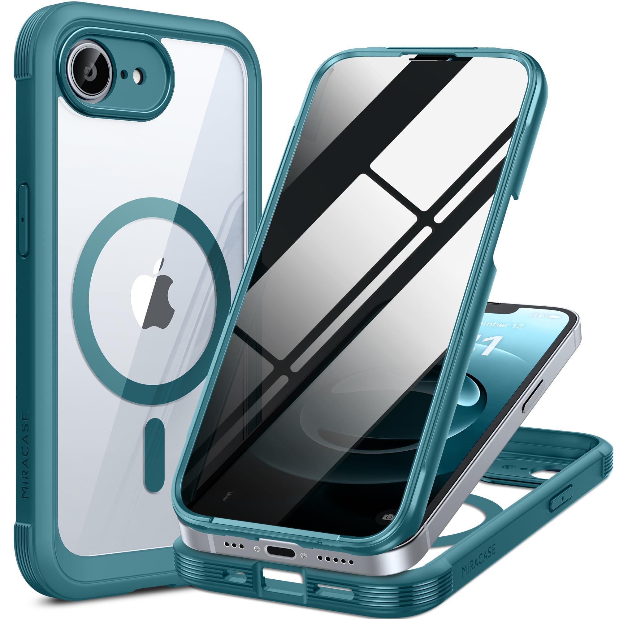 Miracase for iPhone 17e &amp; 16e Case with Built-in Private Screen Protector, [Magnetic with MagSafe] Full-Body Phone Cover Military Drop Proof 17 E/ 16 E Bumper 6.1 inch, Green
