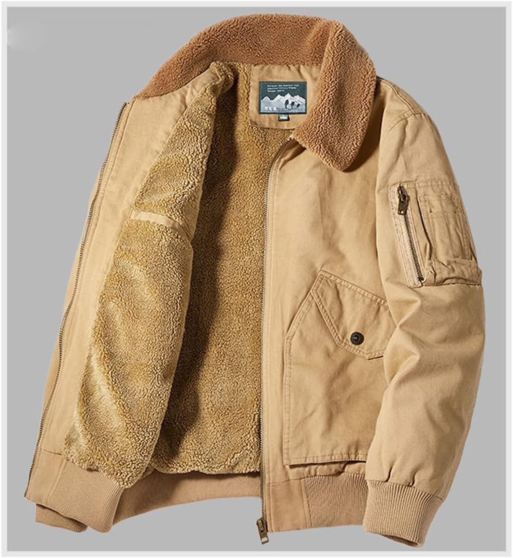 Men Winter Plus Velvet Thicken Warm Jacket Coat Fur Collar Multi-Pocket Outdoor Sport Windproof Thermal Fleece Casual Jacket