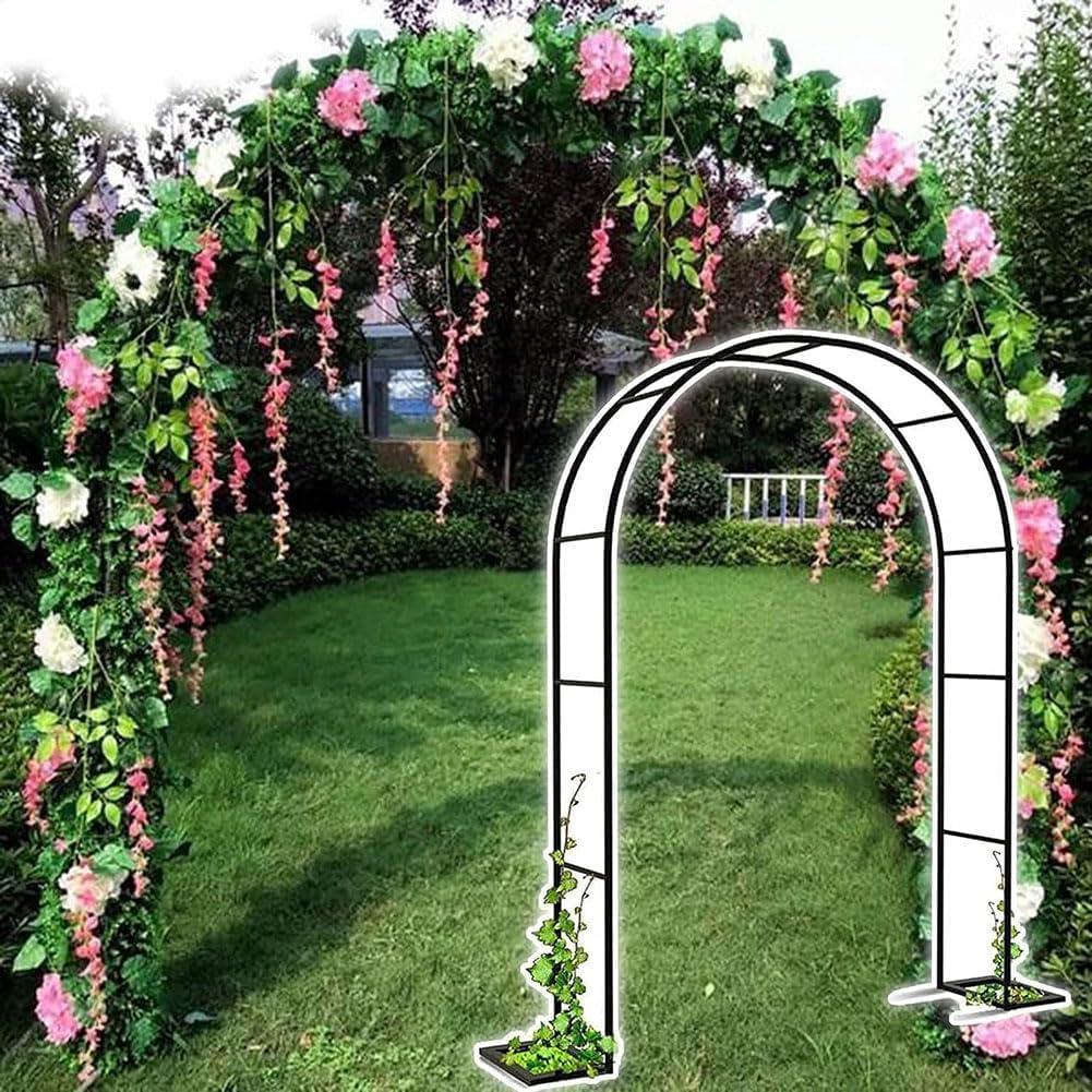 Outdoor Metal Arch Garden Arbor with Base 140Cm 180Cm 240Cm 300Cm Wide Black Trellis Various Archway Flowers Climbing Plant Lawn Backyard,Green,W1.8M*H2.2M