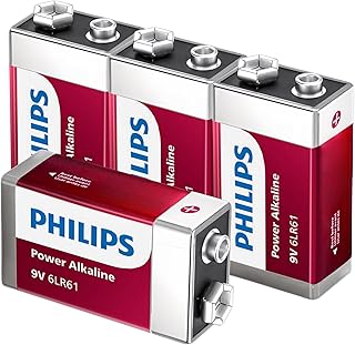 PHILIPS 9 Volt Batteries 4-Pack, Power Alkaline 9v Batteries for Smoke Detector, Long Lasting Power Up to 10 Years in Storage, 9v Battery Leak Proof Design.