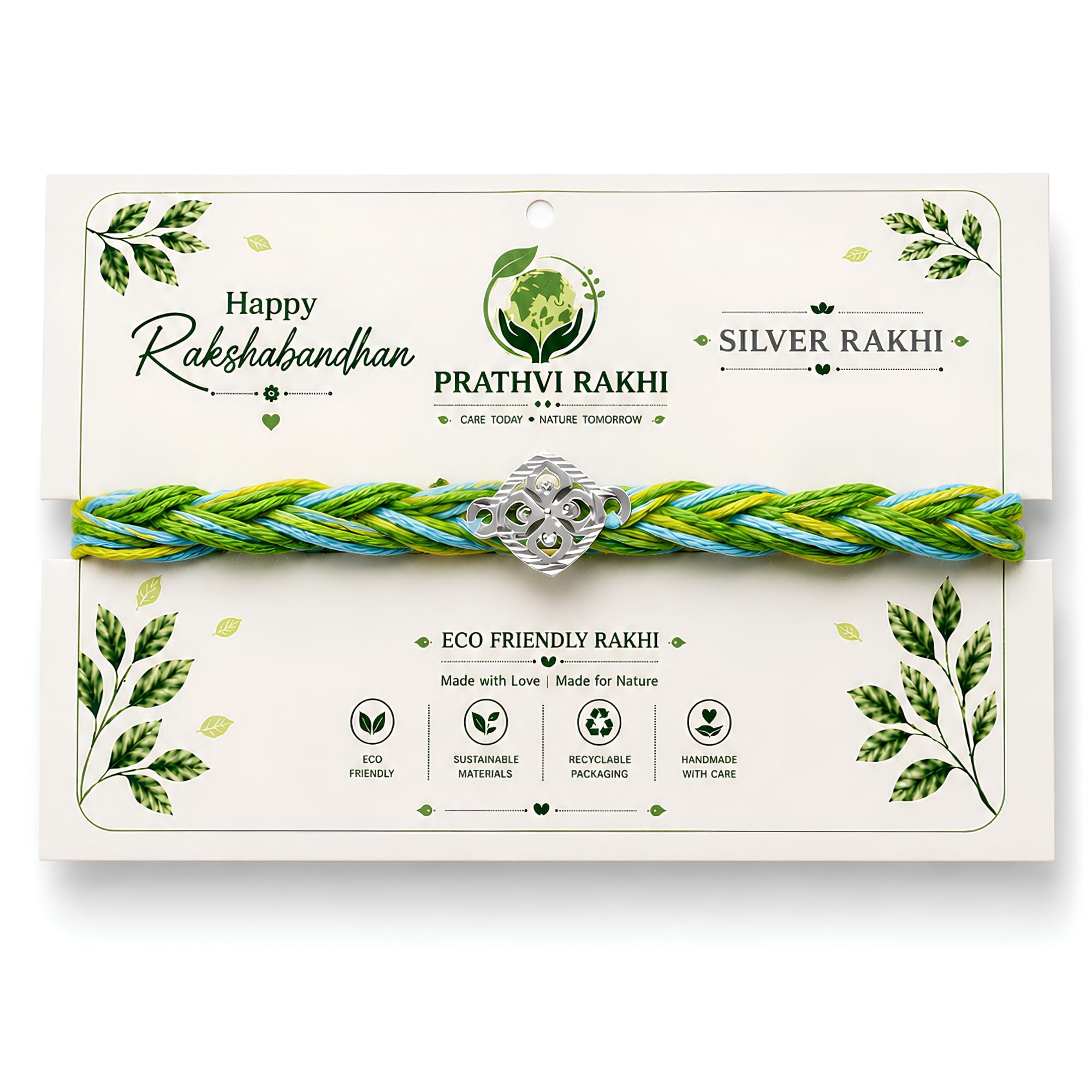 Silver Diamond Design Rakhi for Brother/Bhai/Veera | Handcrafted Eco-Friendly Plantable Thread with Roli Chawal | Rakshabandhan 2026 Special - Pack of 1 with Certificate of Authenticity-image-6