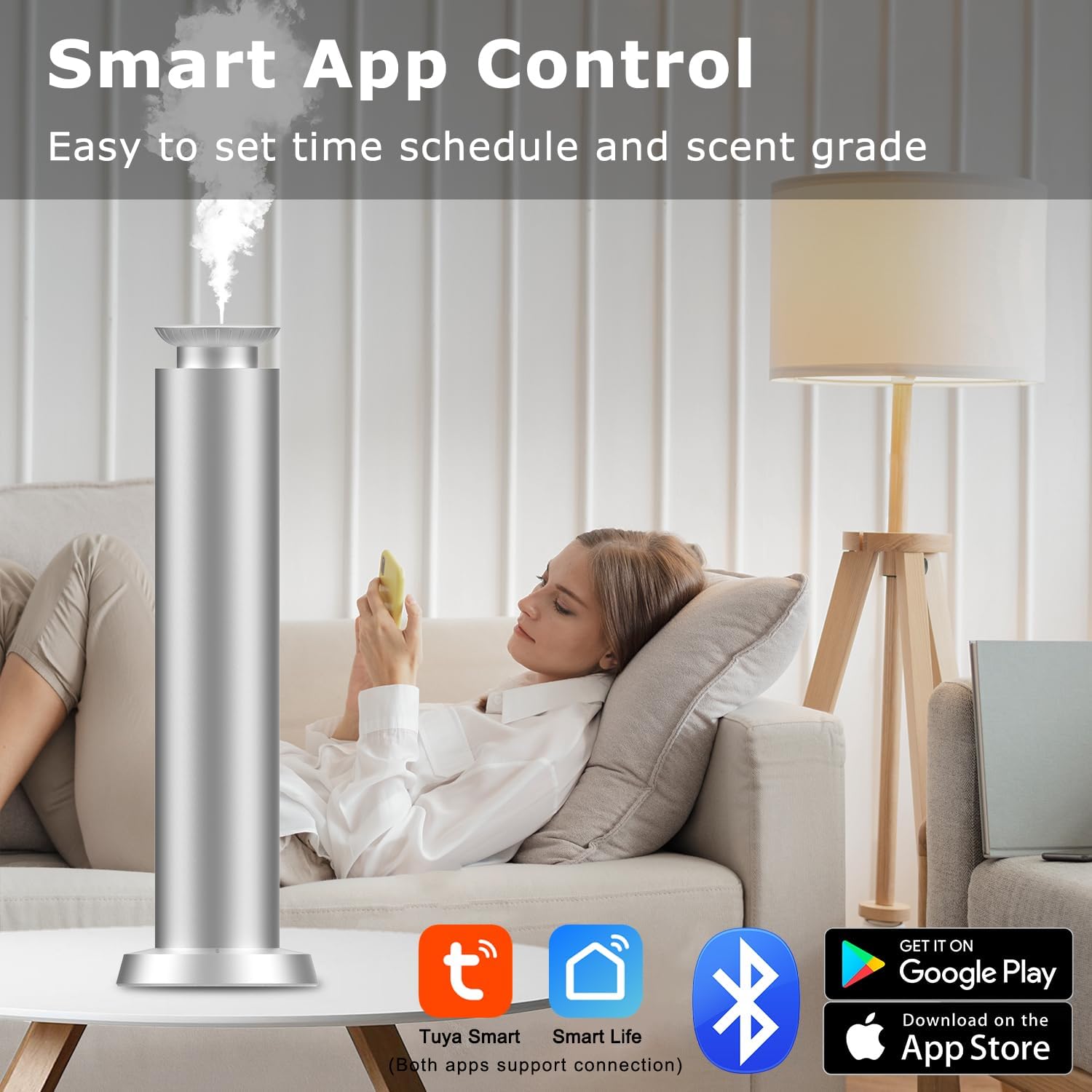 Wirless Rechargeable Waterless Scent Diffuser Kit, Includes 5 Premium Oils, 2000 Sq.Ft Coverage,Hotel Scent Diffuser for Home, Studio, Cordless Essential Oil Diffuser Large Room, APP Control - Silver - Image 6