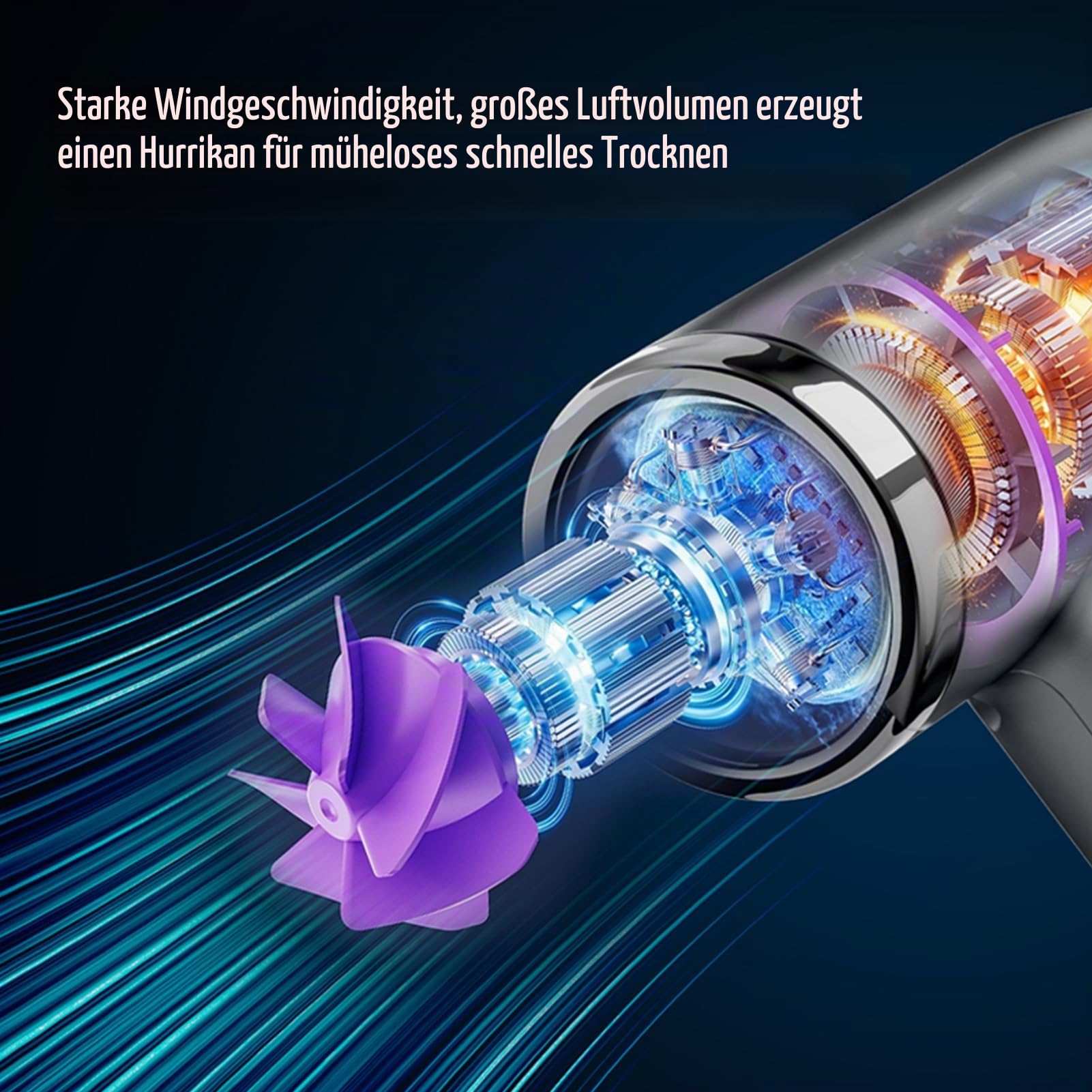 Kabelloser Haartrockner 100.000 U/min, 15000mAh Föhn USB Wiederaufladbarer Reiseföhn 200W, Tragbarer Fön mit Düse für Reisen Camping