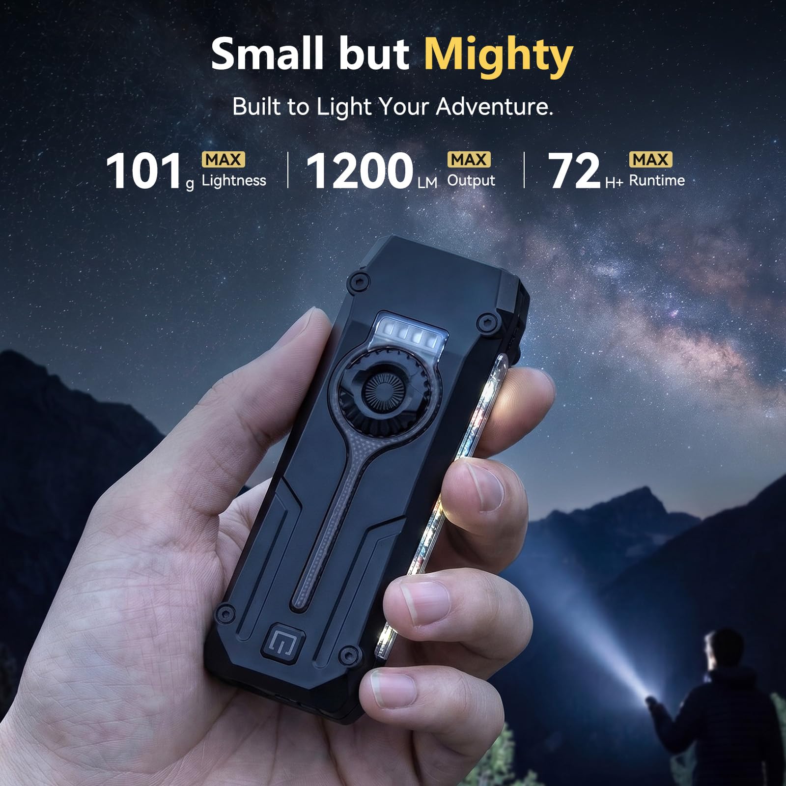 Adewalk EDC101 - Linterna LED recargable con 12 modos de luz, 1200 lm, extremadamente brillante, 72 H + tiempo de funcionamiento, luz táctica USB-C con clip de metal, pequeña linterna para camping al