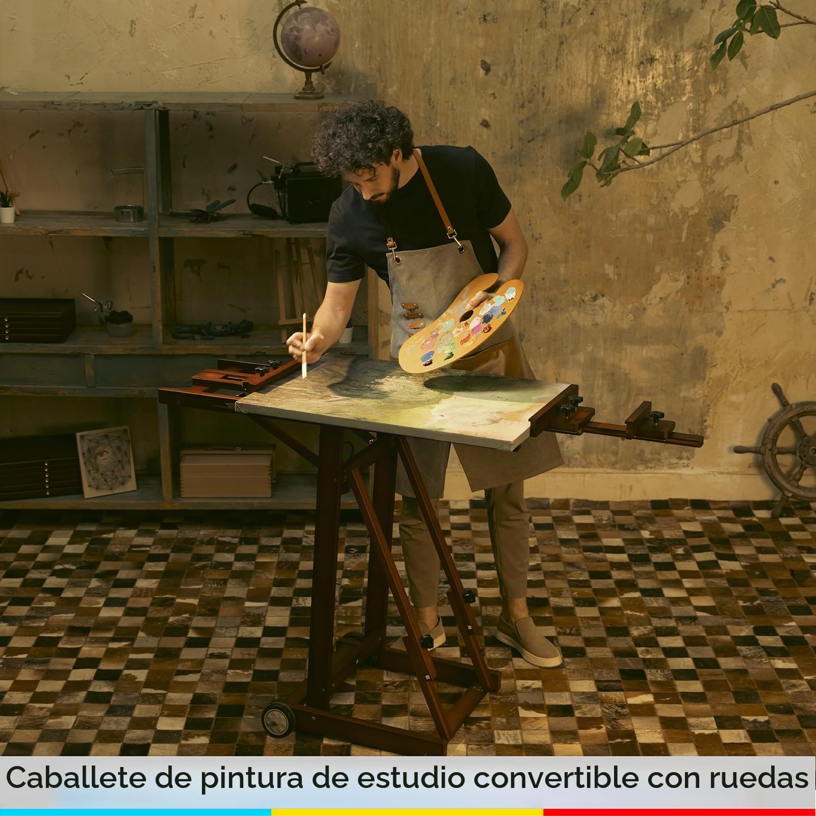 MEEDEN Caballette de Artista: Caballete de Madera de Haya Maciza con Ruedas - Caballete de Pintura para Adultos - Soporta Arte en Lienzo de hasta 195cm - Nogal