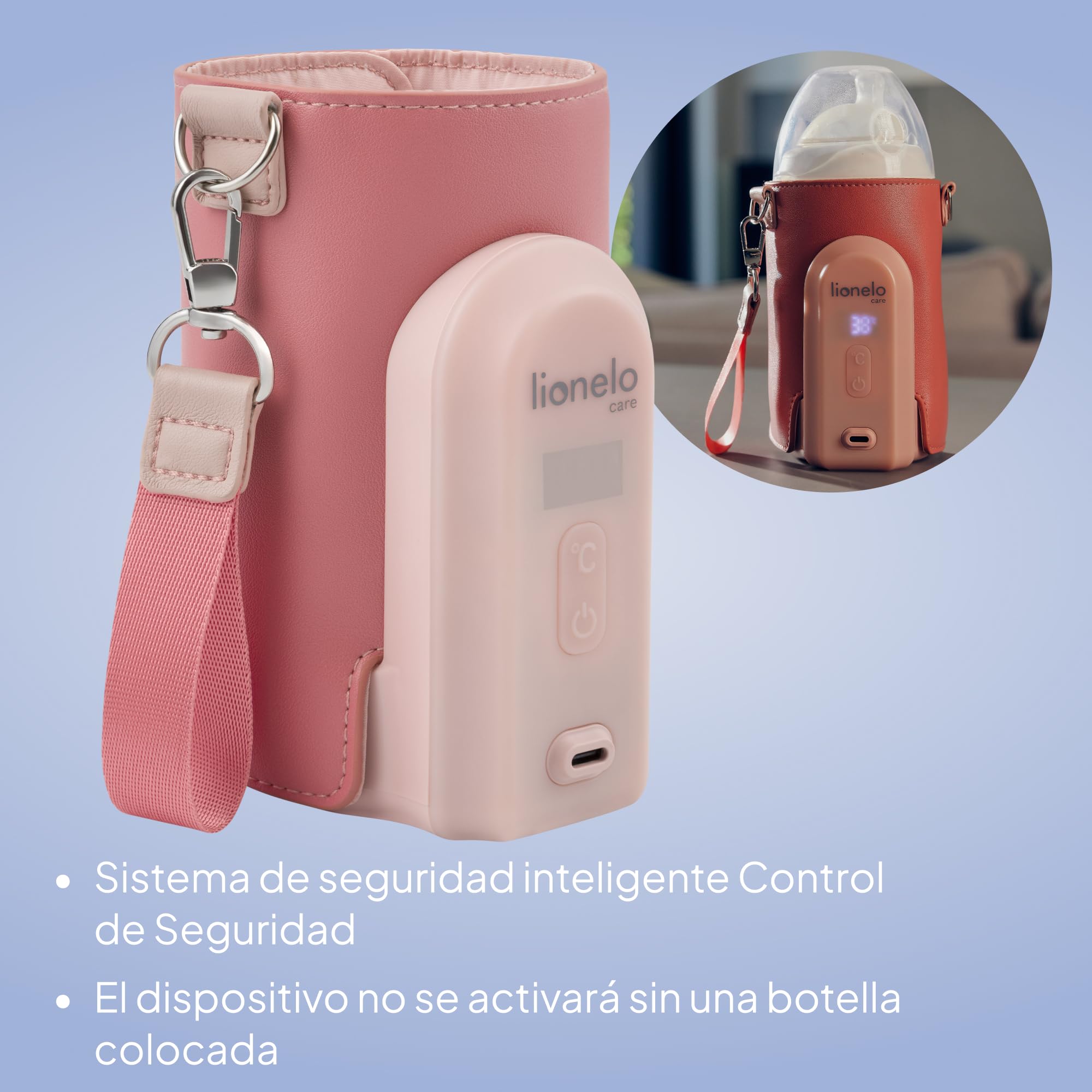 LIONELO Thermup Go Evo Calientabiberones Portátil Para Bebé, Mantiene los Líquidos Calientes, 5 Temperaturas de Funcionamiento de 38 a 50 oC, hasta 9 horas de Funcionamiento Pantalla LCD (Pink) | Rango de 38 a 50 °C, pantalla LCD y hasta 9 horas de funcio