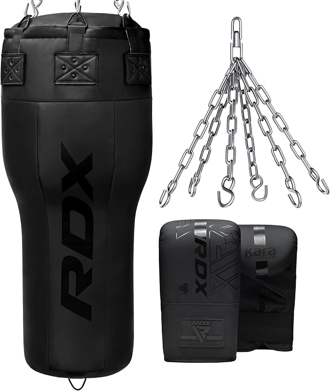 RDX Saco de boxeo pesado en ángulo de 3.5 pies con cadena para colgar y guantes - Saco de boxeo con corte superior para golpes al cuerpo, entrenamiento de punzonado combinado y de precisión - Ideal para entrenamientos de gimnasio MMA, Muay Thai, BJJ, Karate, Kickboxing