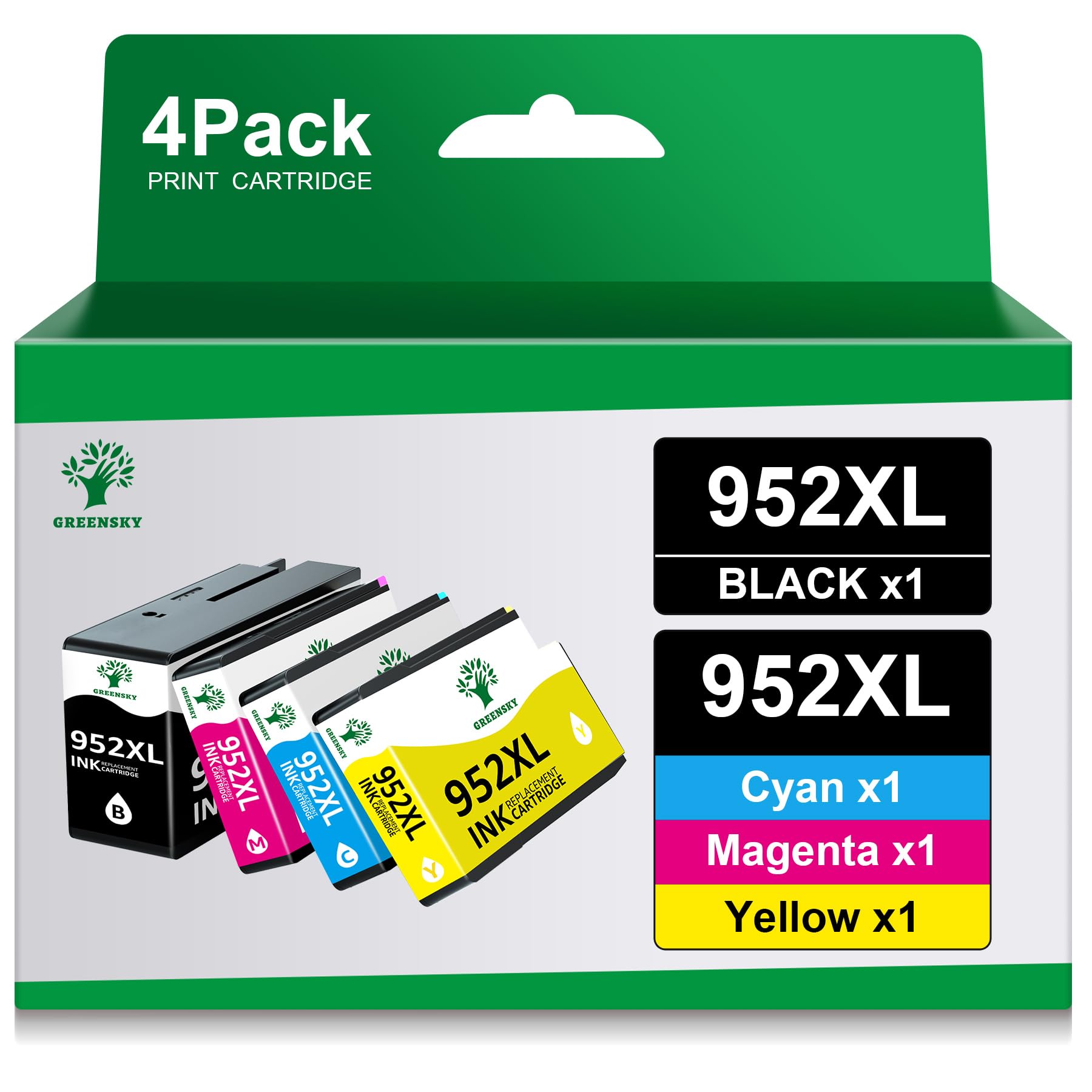 GREENSKY Lot de 4 Cartouches d'encre reconditionnées pour HP 952XL 952 XL pour HP OfficeJet 8710 8720 8740 7740 7720 8715 8702 8210 8725 8216 8730 (1 Noir, 1 Cyan, 1 Jaune, 1 Magenta)